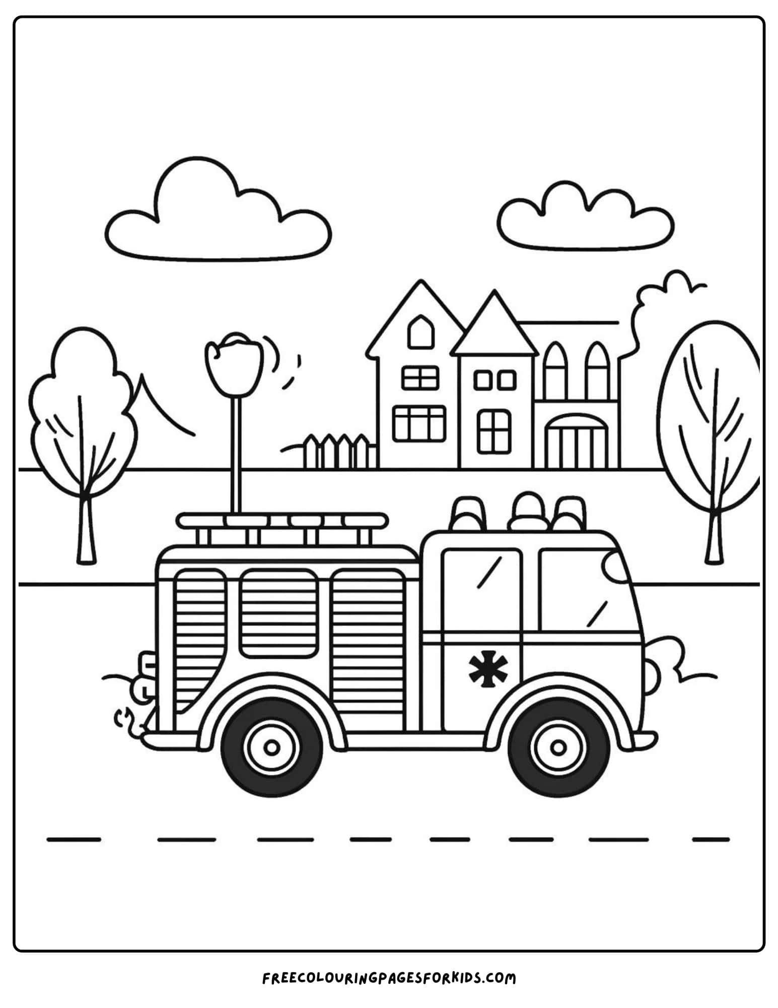 fire engine on the road coloring page