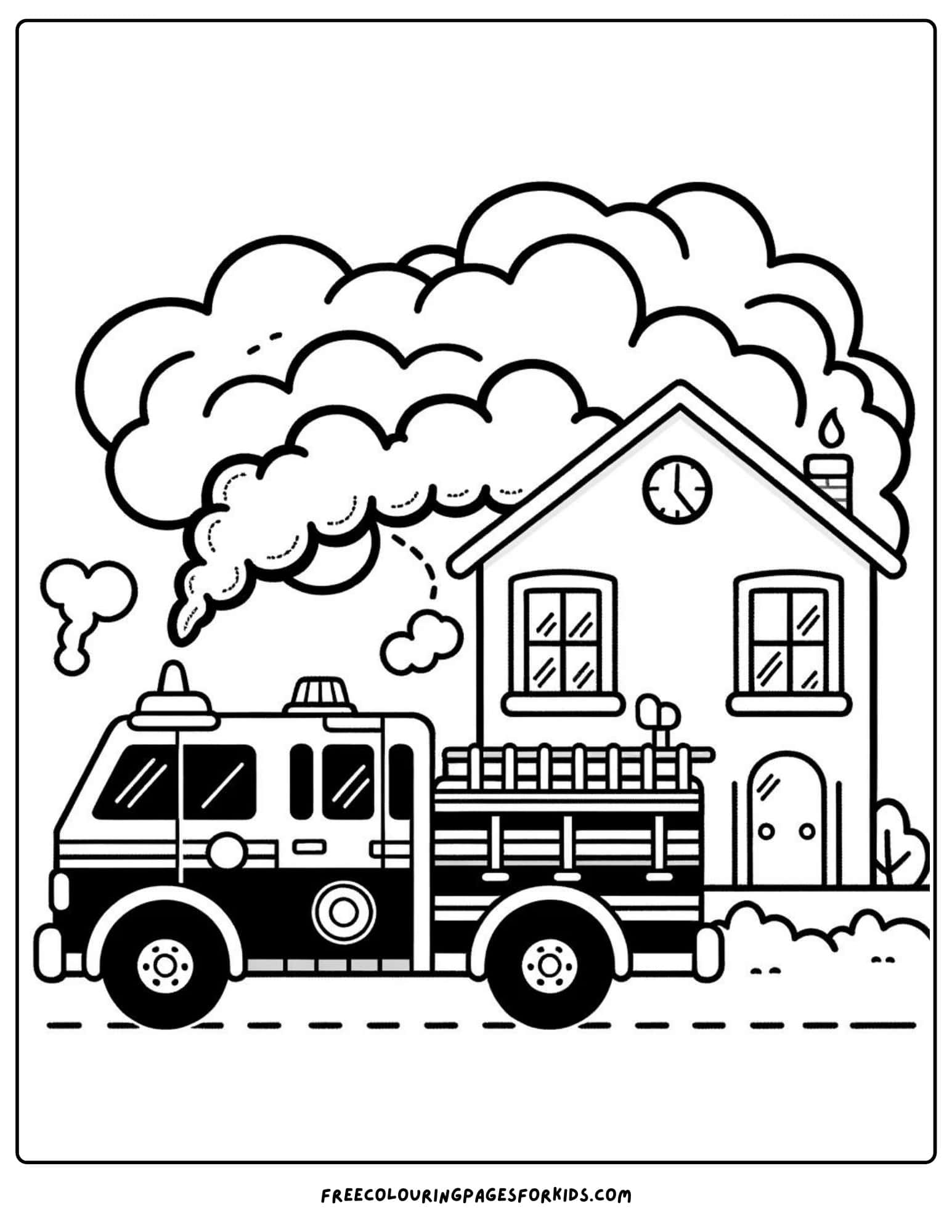 fire engine with smoke coloring page