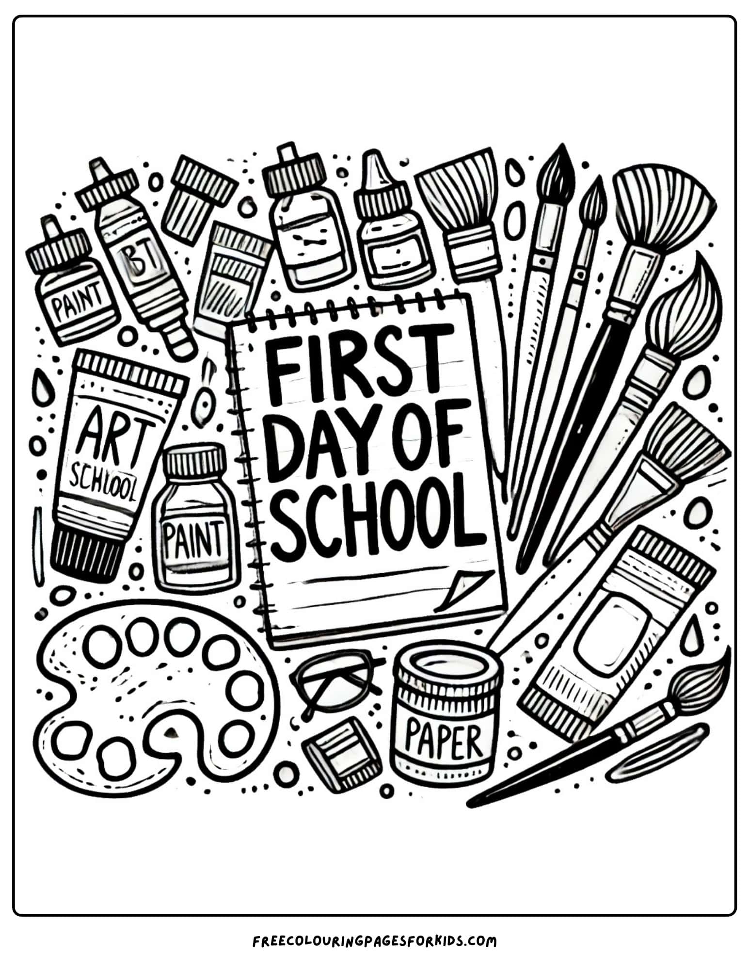 first day of school art supplies coloring page