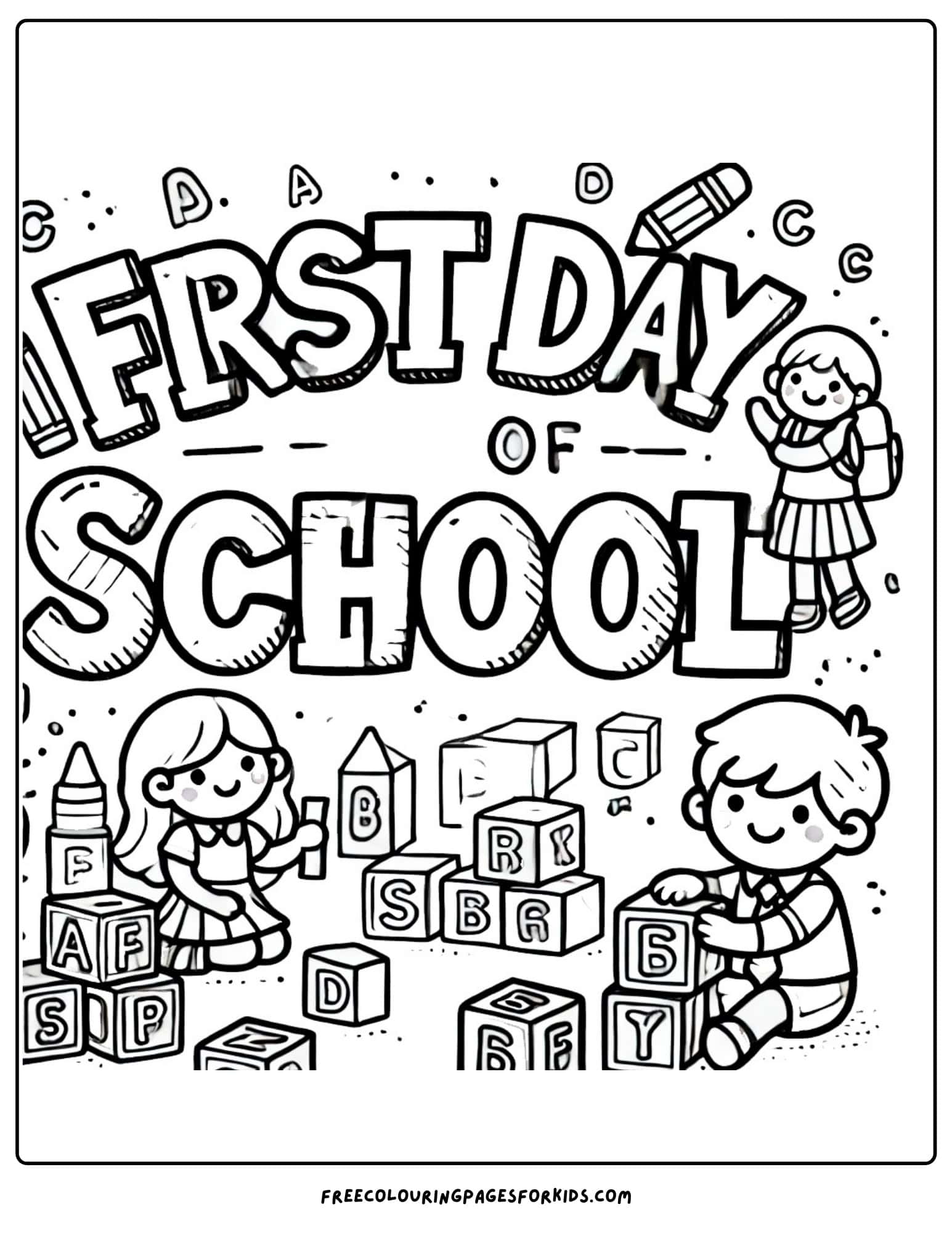 first day of school blocks coloring page