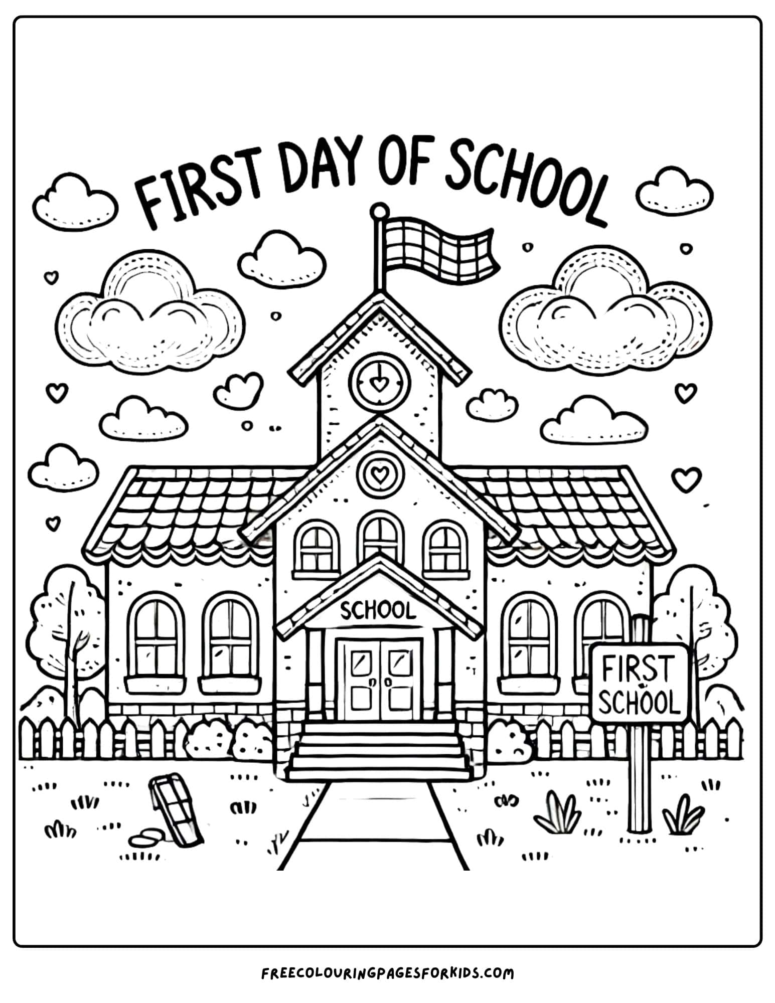 first day of school building coloring page