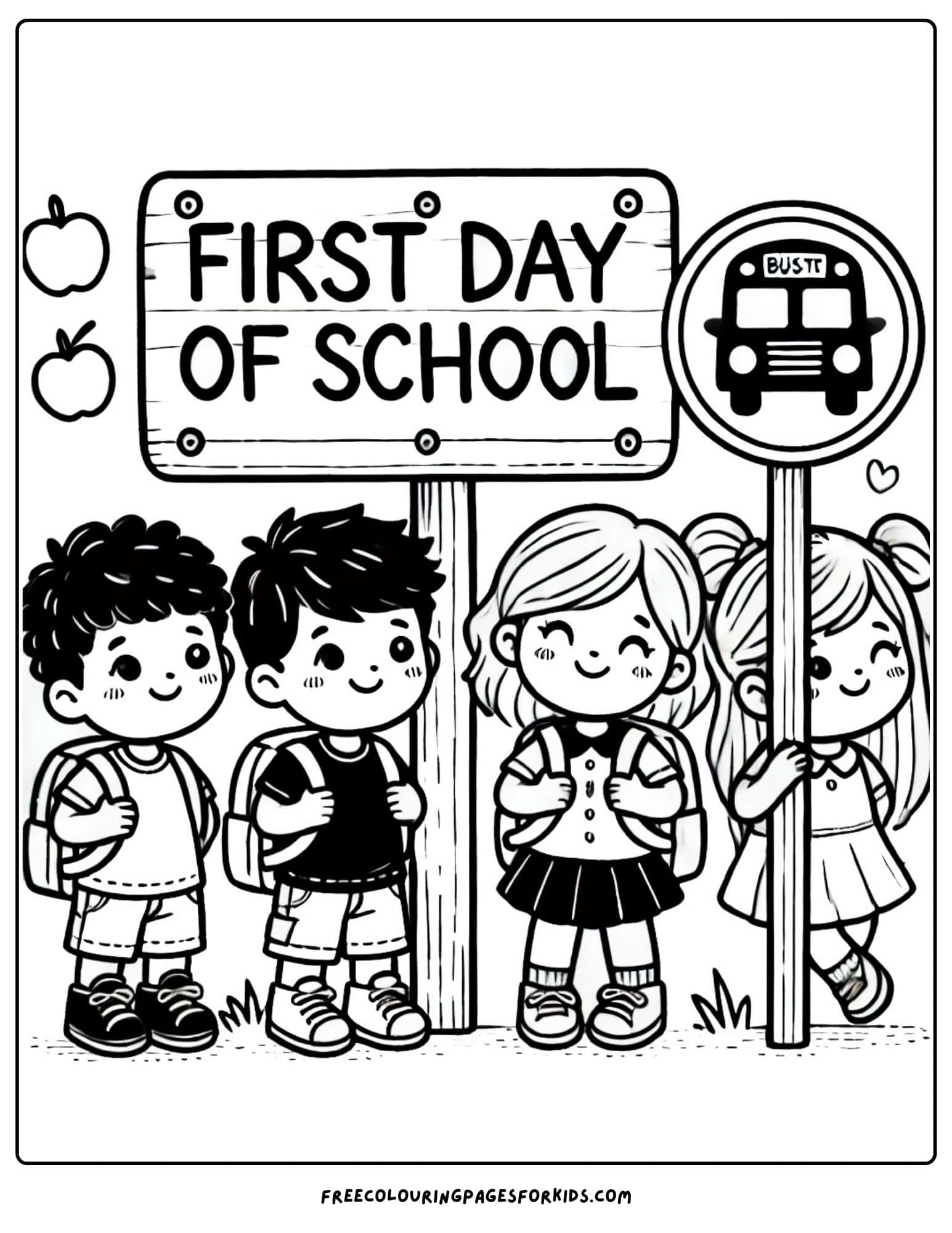 first day of school bus stop coloring page