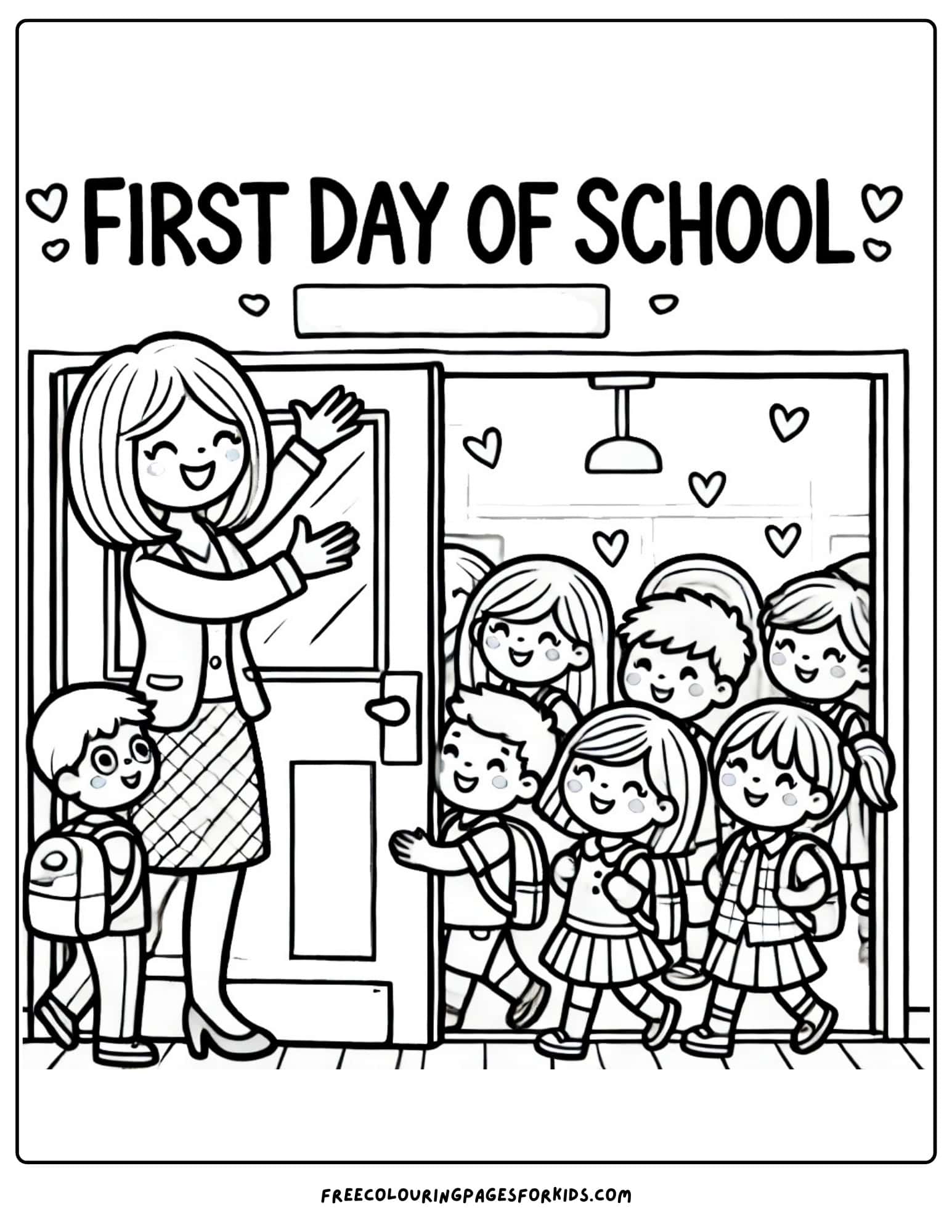 first day of school meeting teacher coloring page