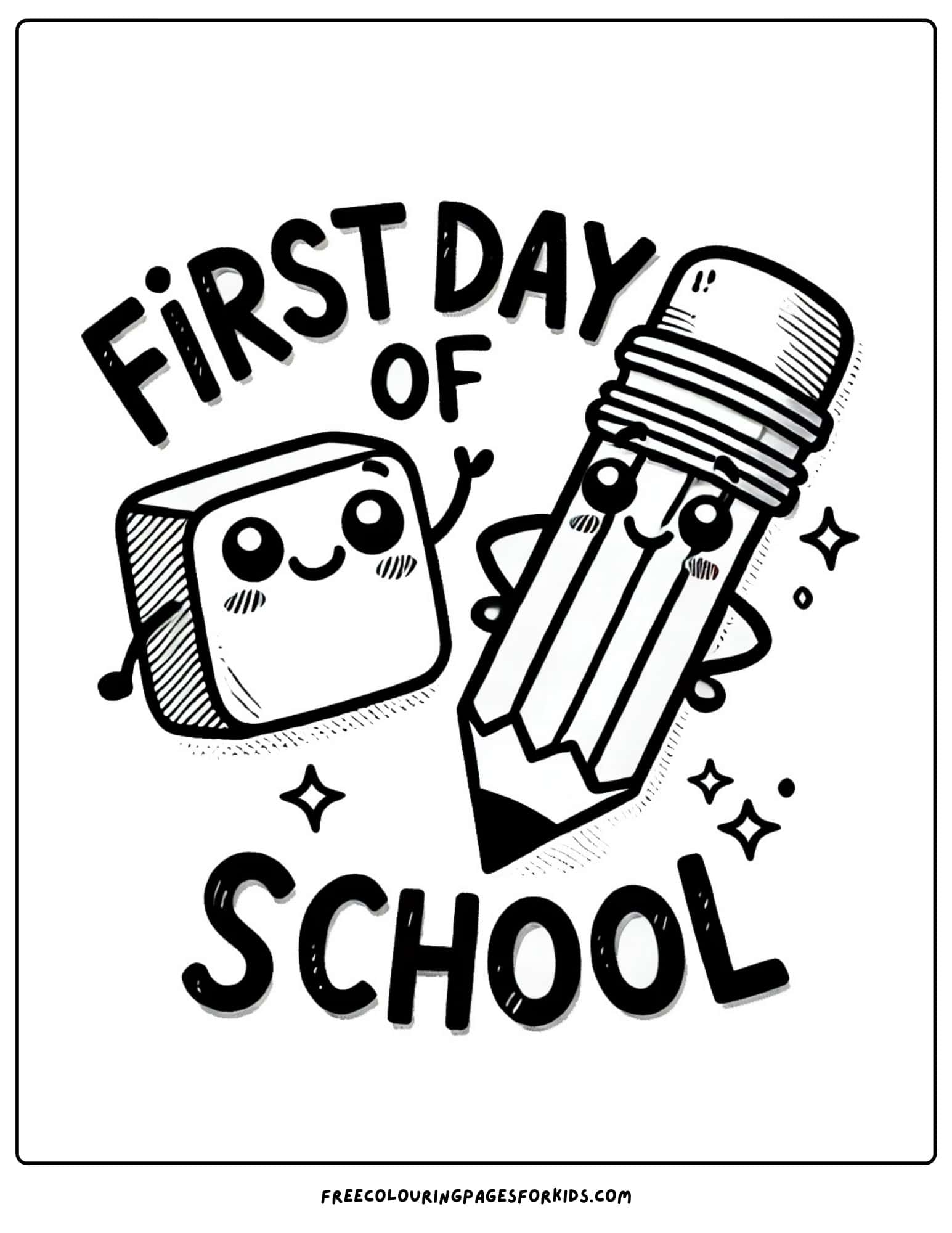 first day of school pencil and eraser coloring page