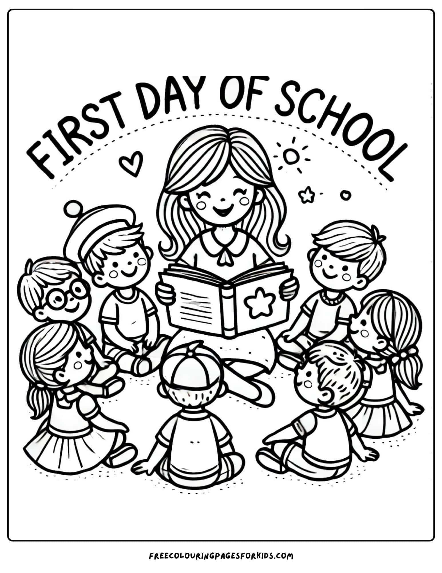 first day of school story time coloring page