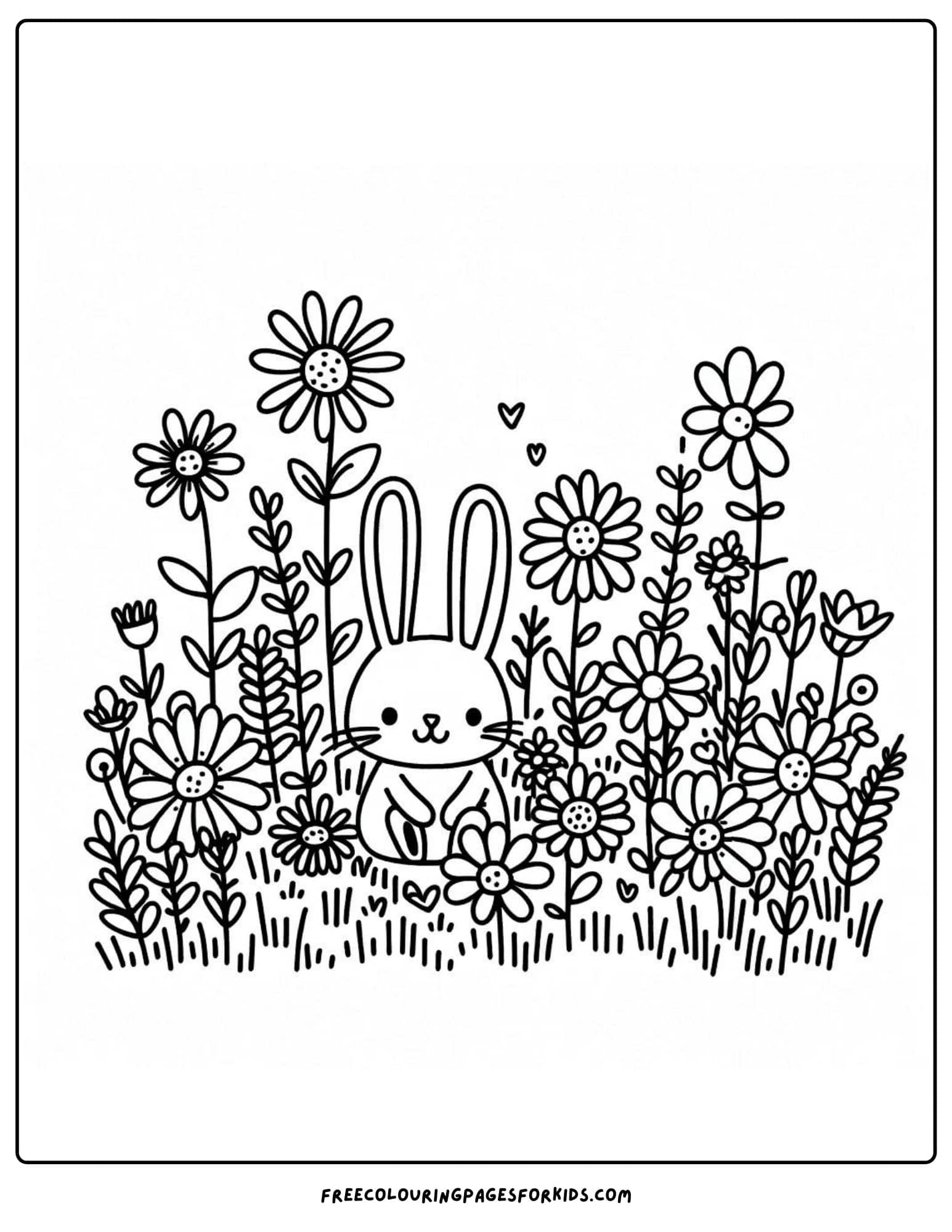 flower bunny and wildflowers coloring page