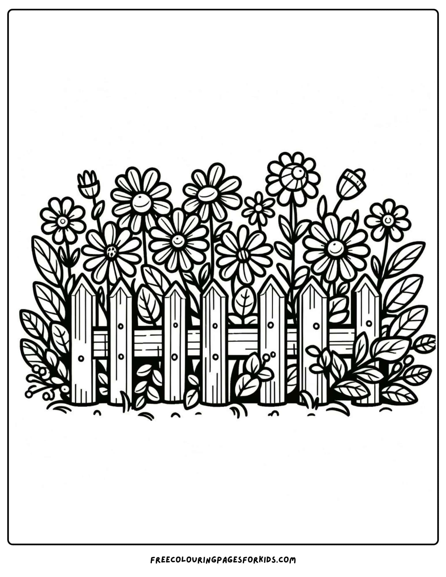 flower picket fence coloring page