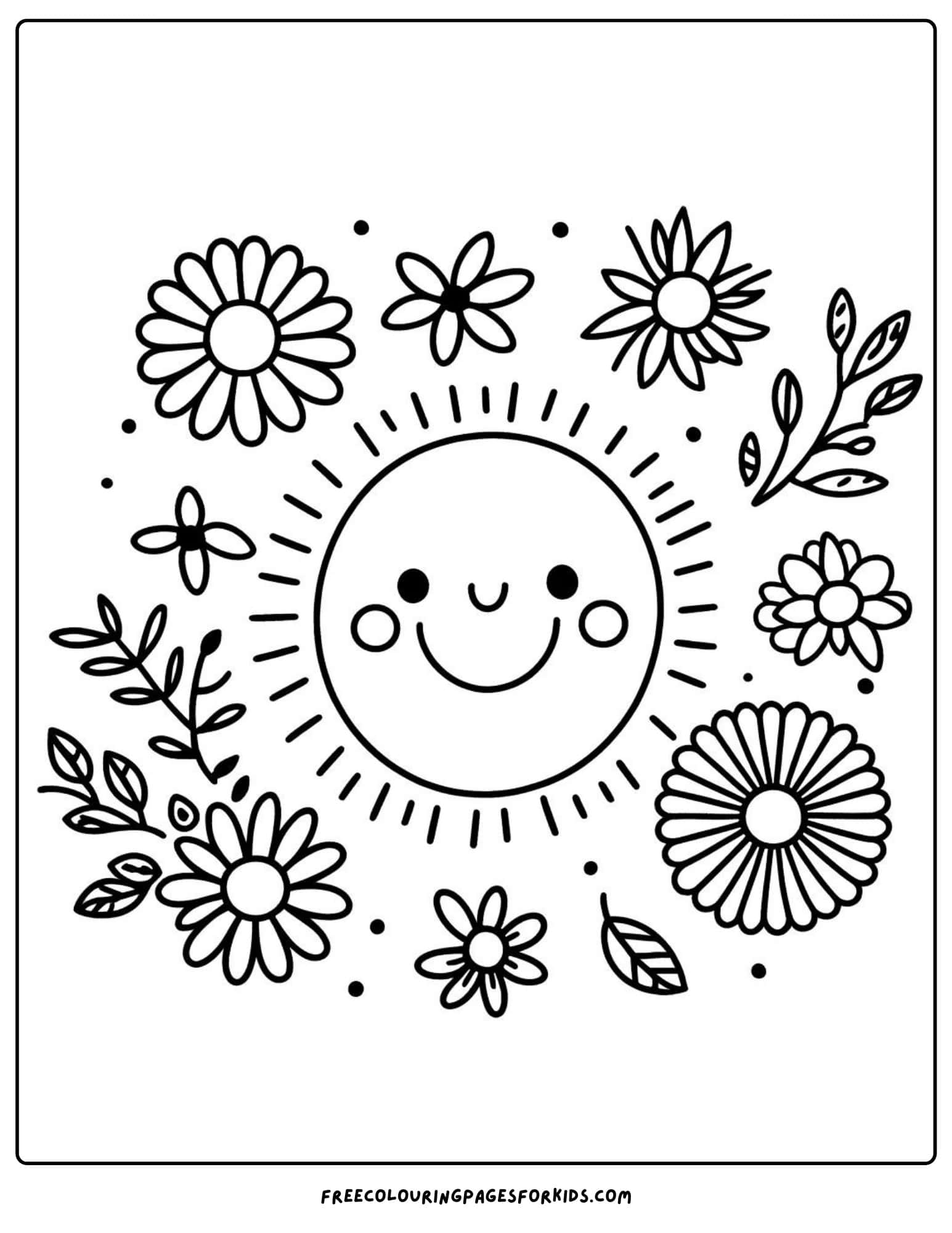 flower smiling sun coloring page