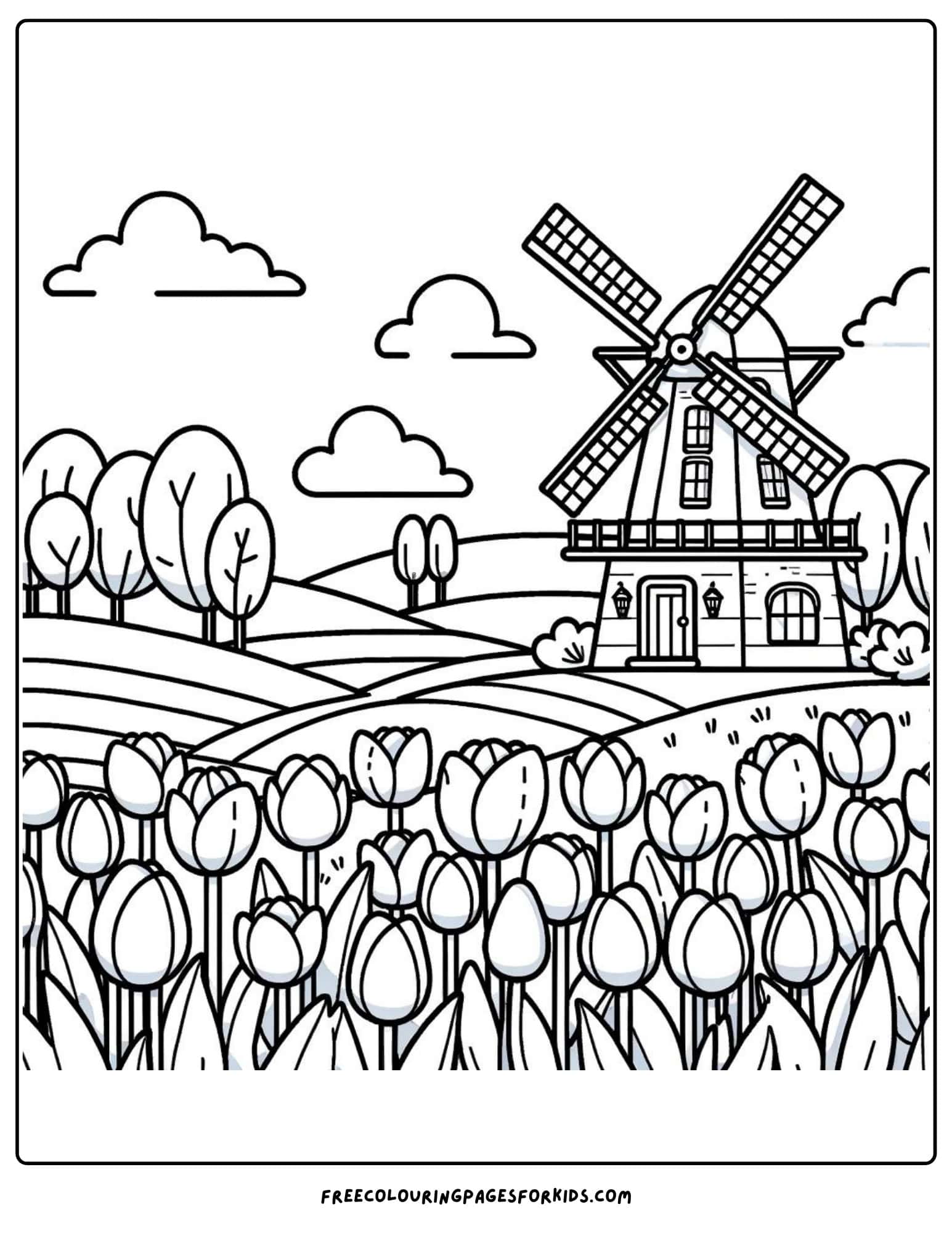 flower tulip field coloring page