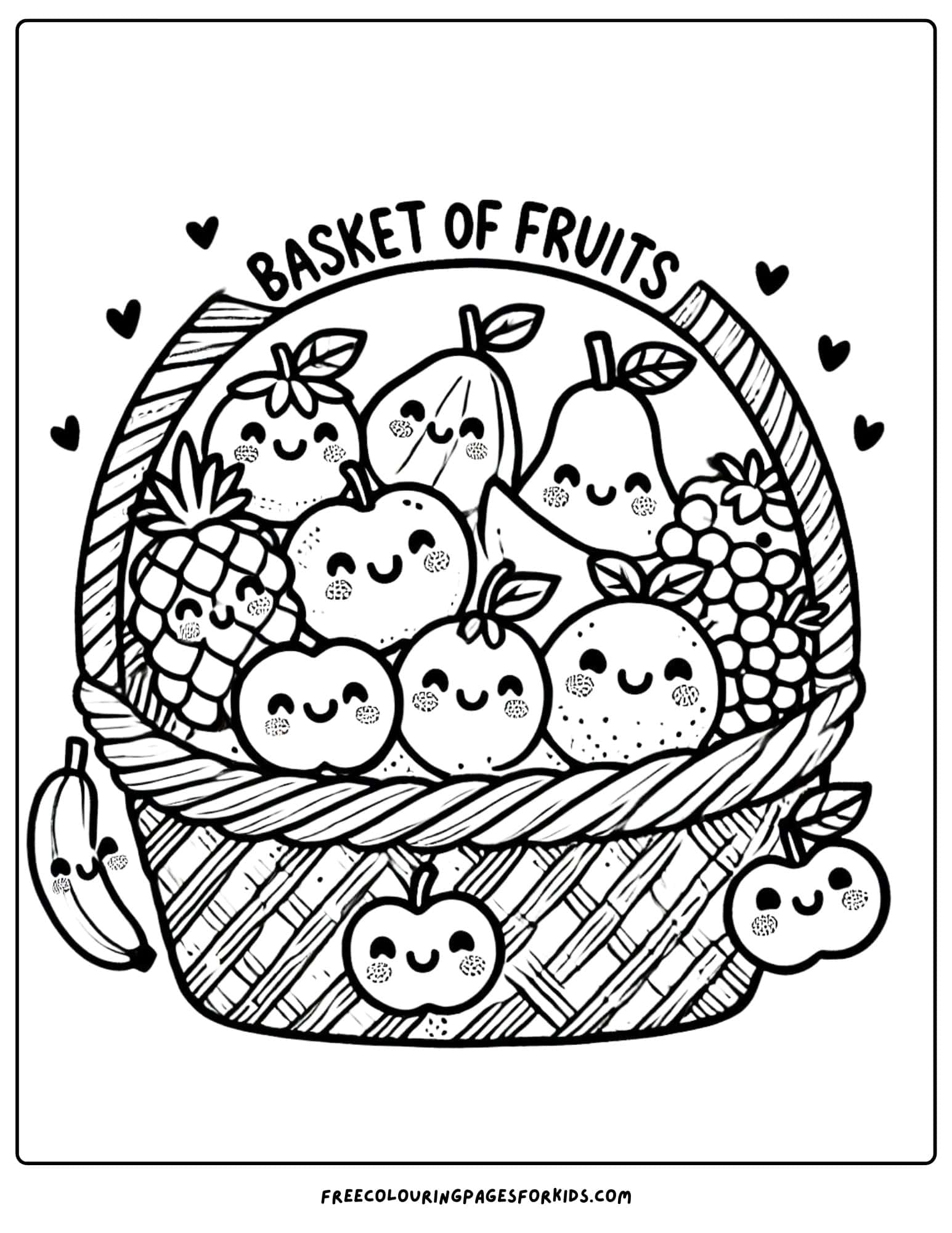 fruit basket of coloring page for kids