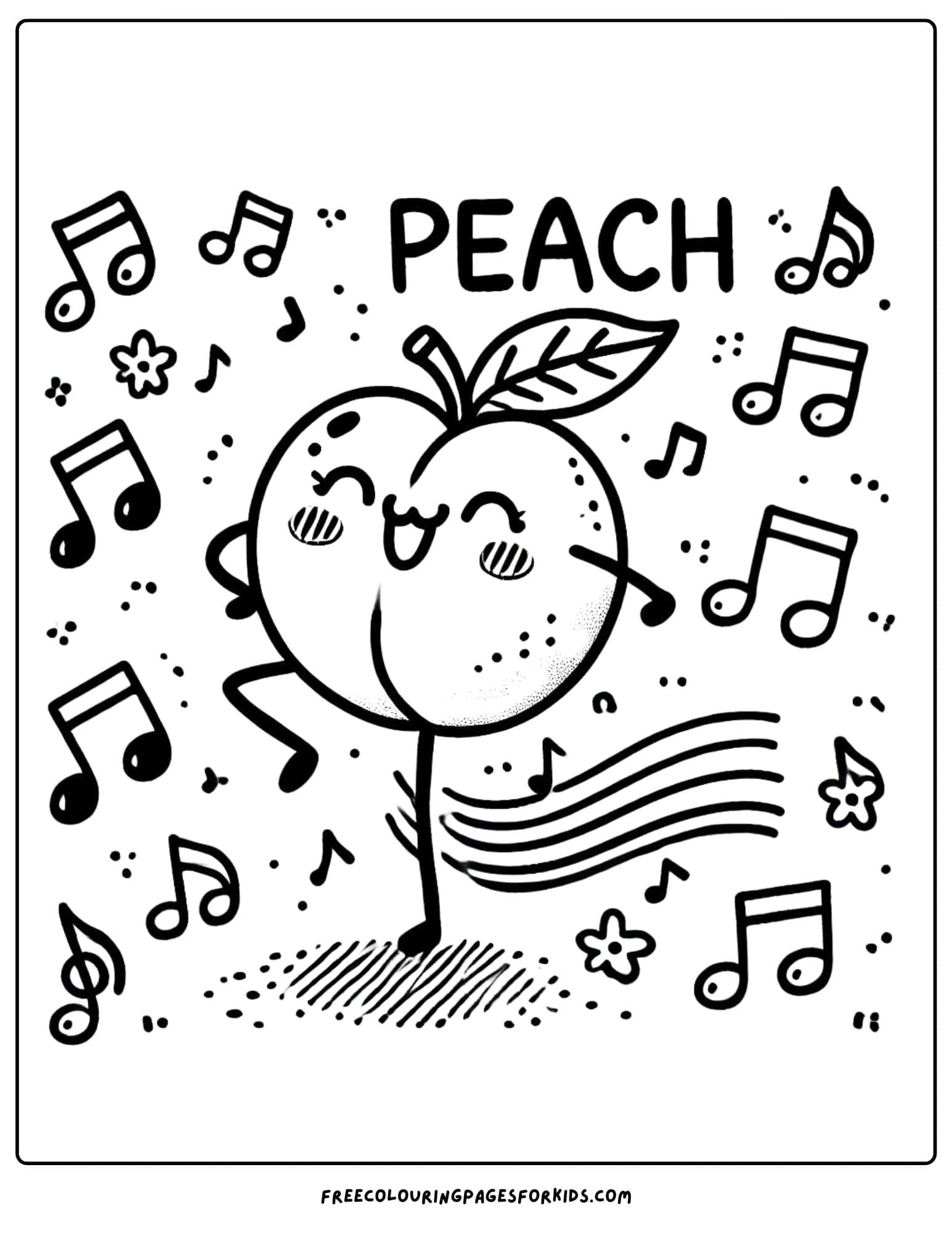 fruit peach coloring page for kids