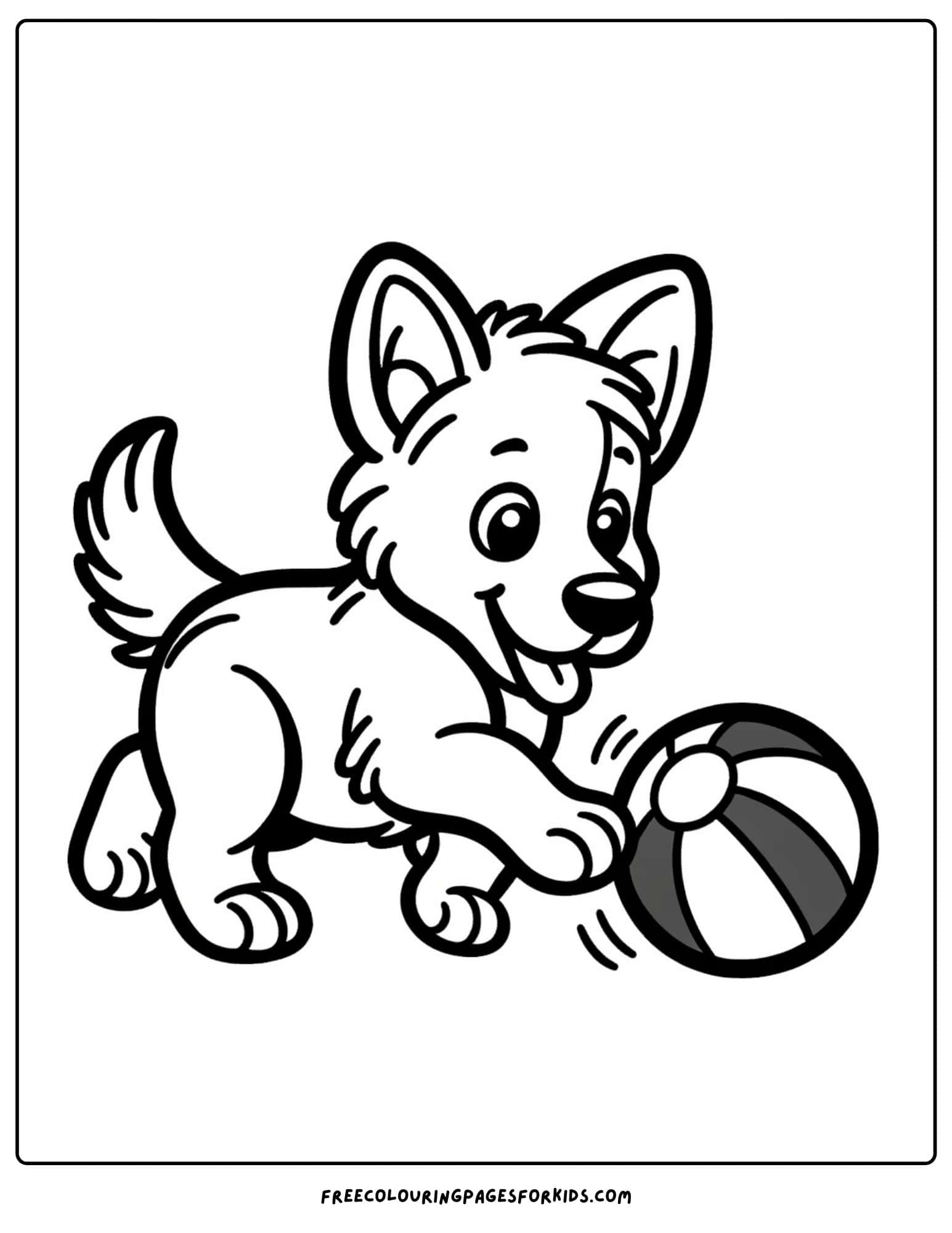 german  shepherd chasing a ball coloring page