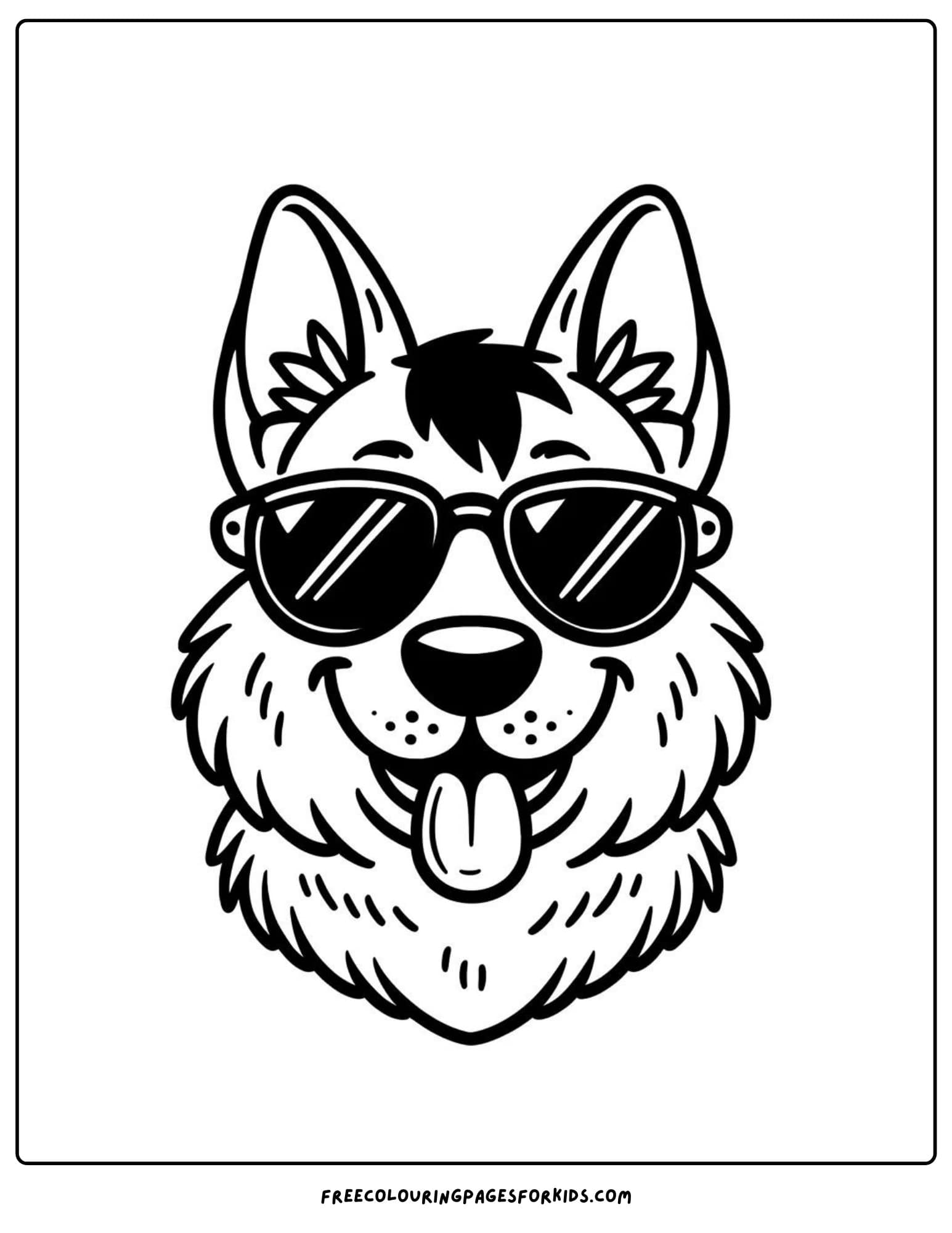 german  shepherd wearing sunglasses coloring page