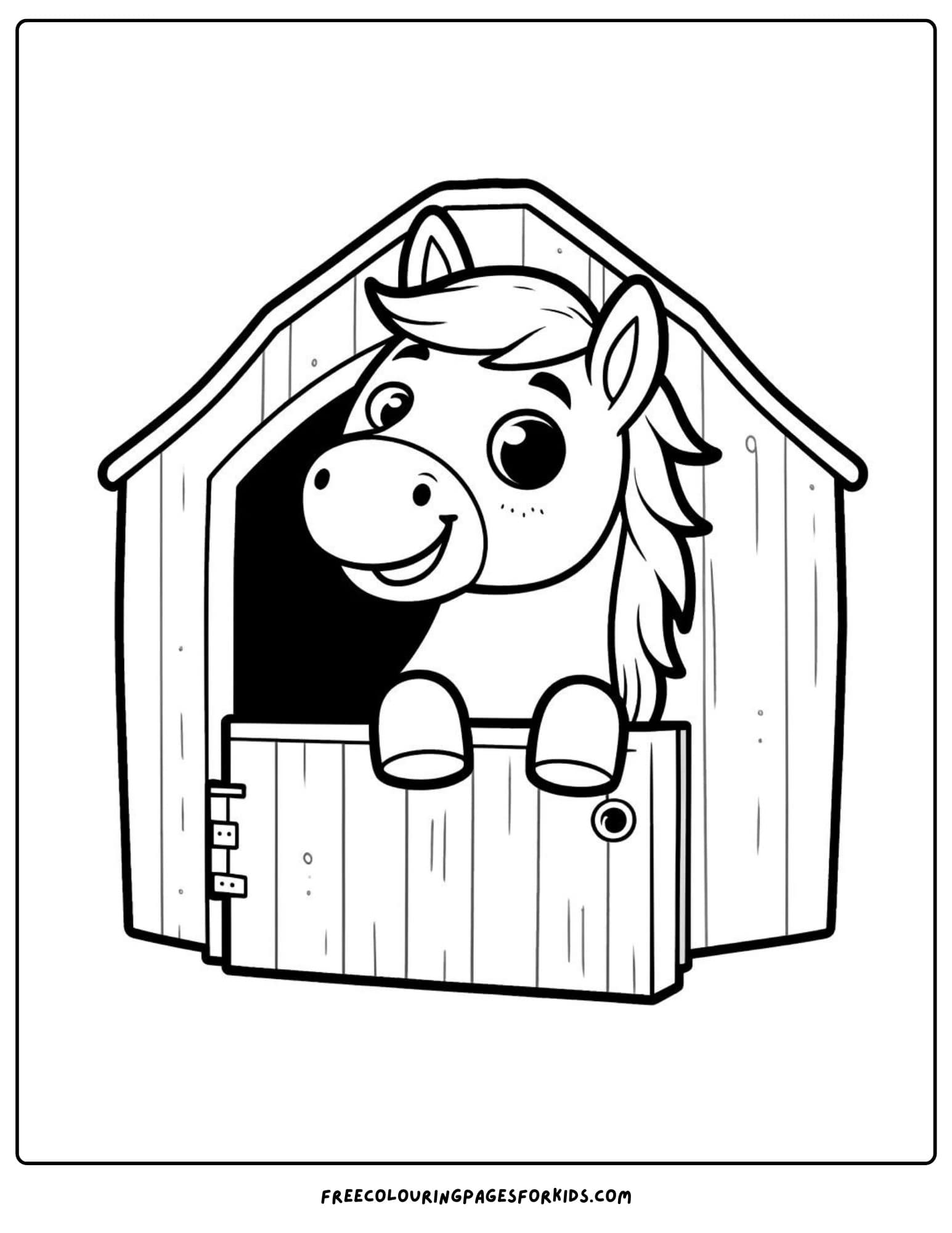 horse in a barn coloring page