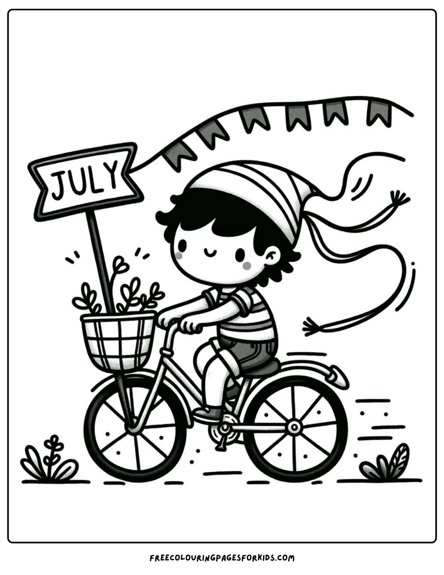 bicycle riding july coloring page