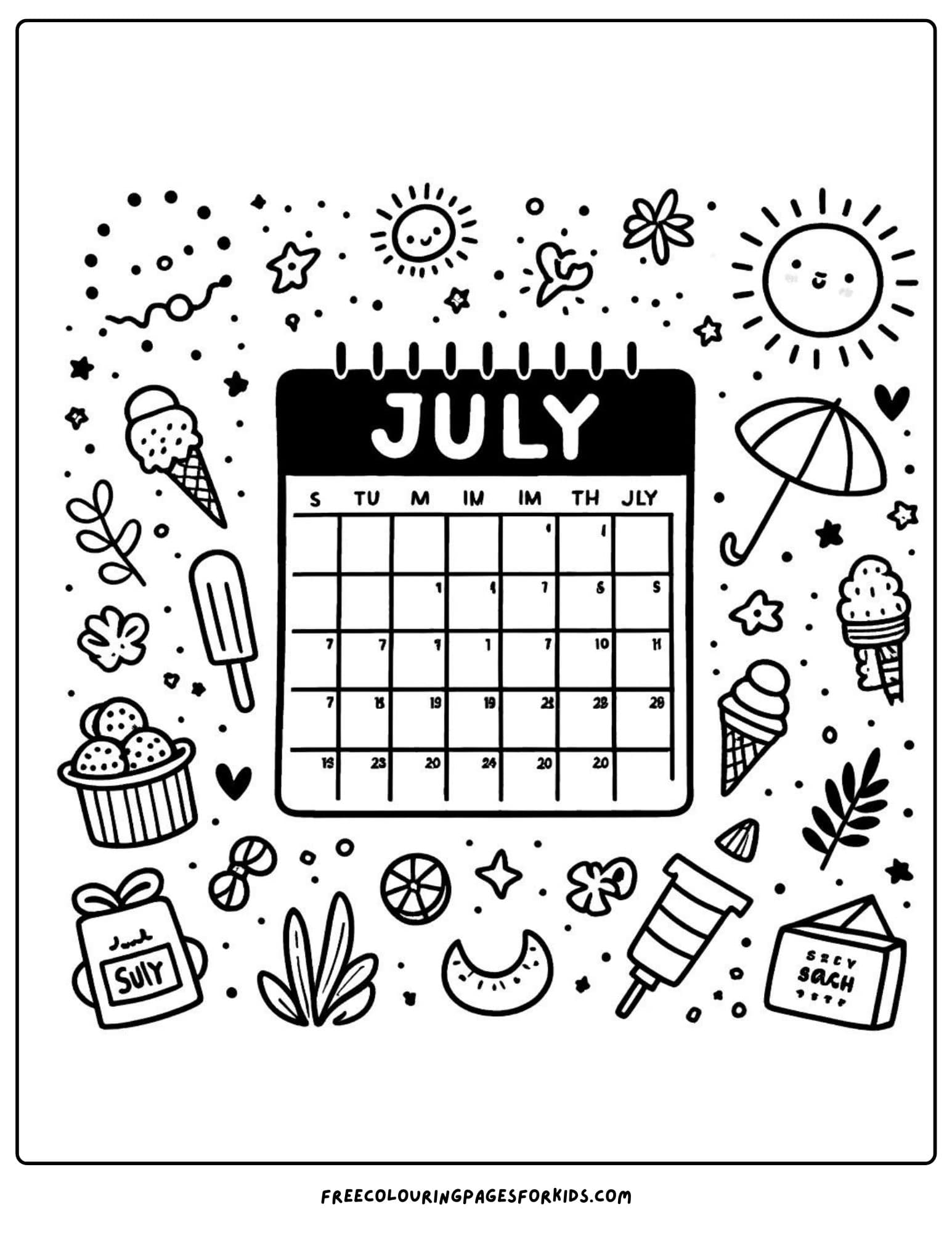 calendar july coloring page