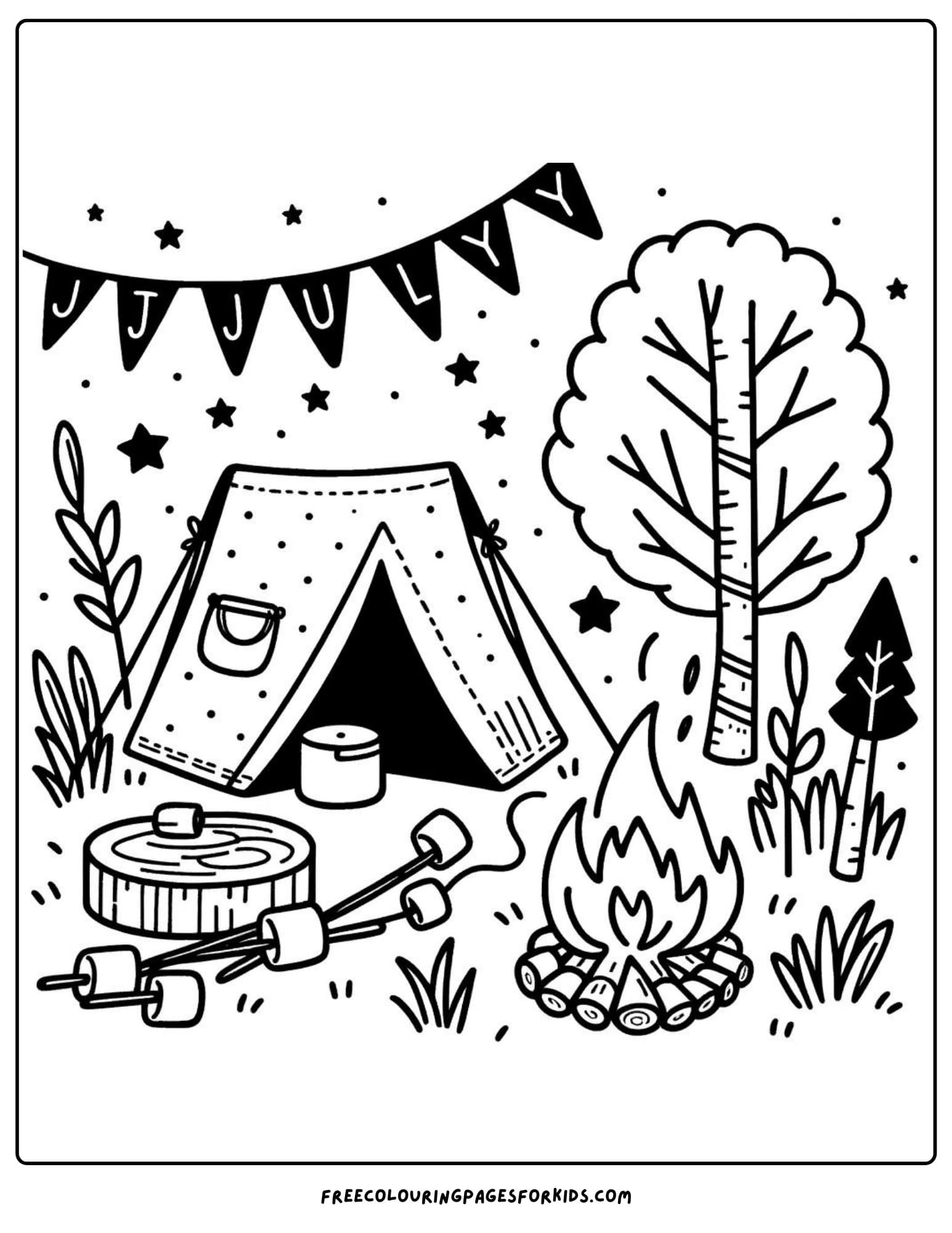 camping july coloring page