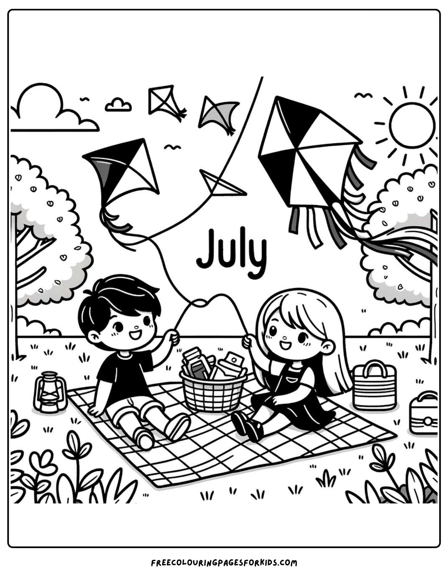 kite flying july coloring page