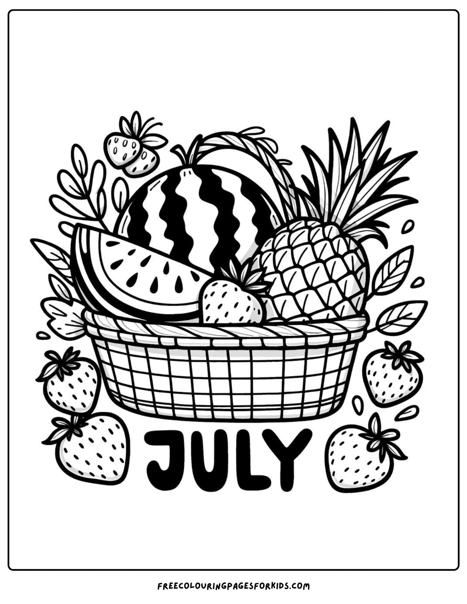 summer fruit basket july coloring page