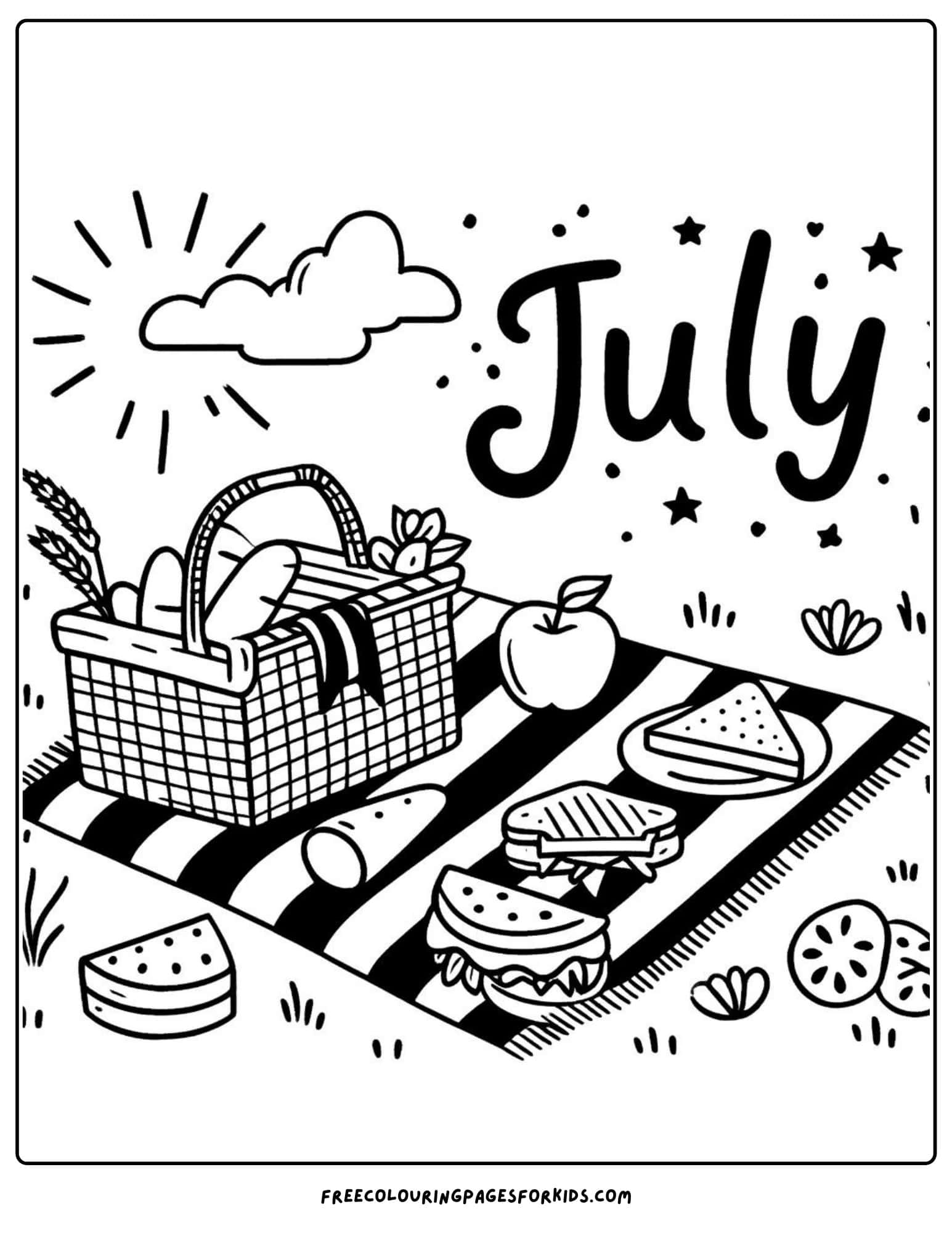 sunny day picnic july coloring page