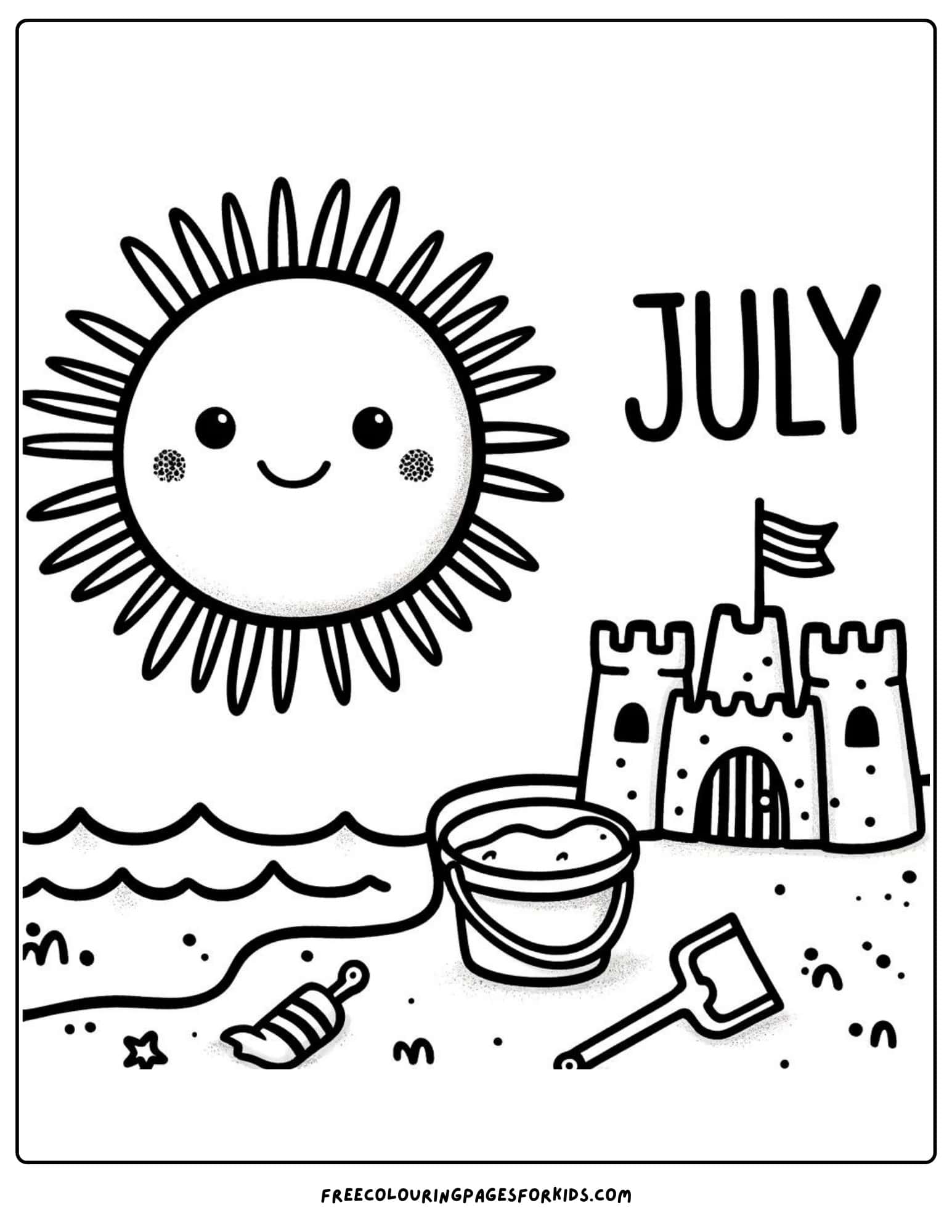 sunshine and beach july coloring page