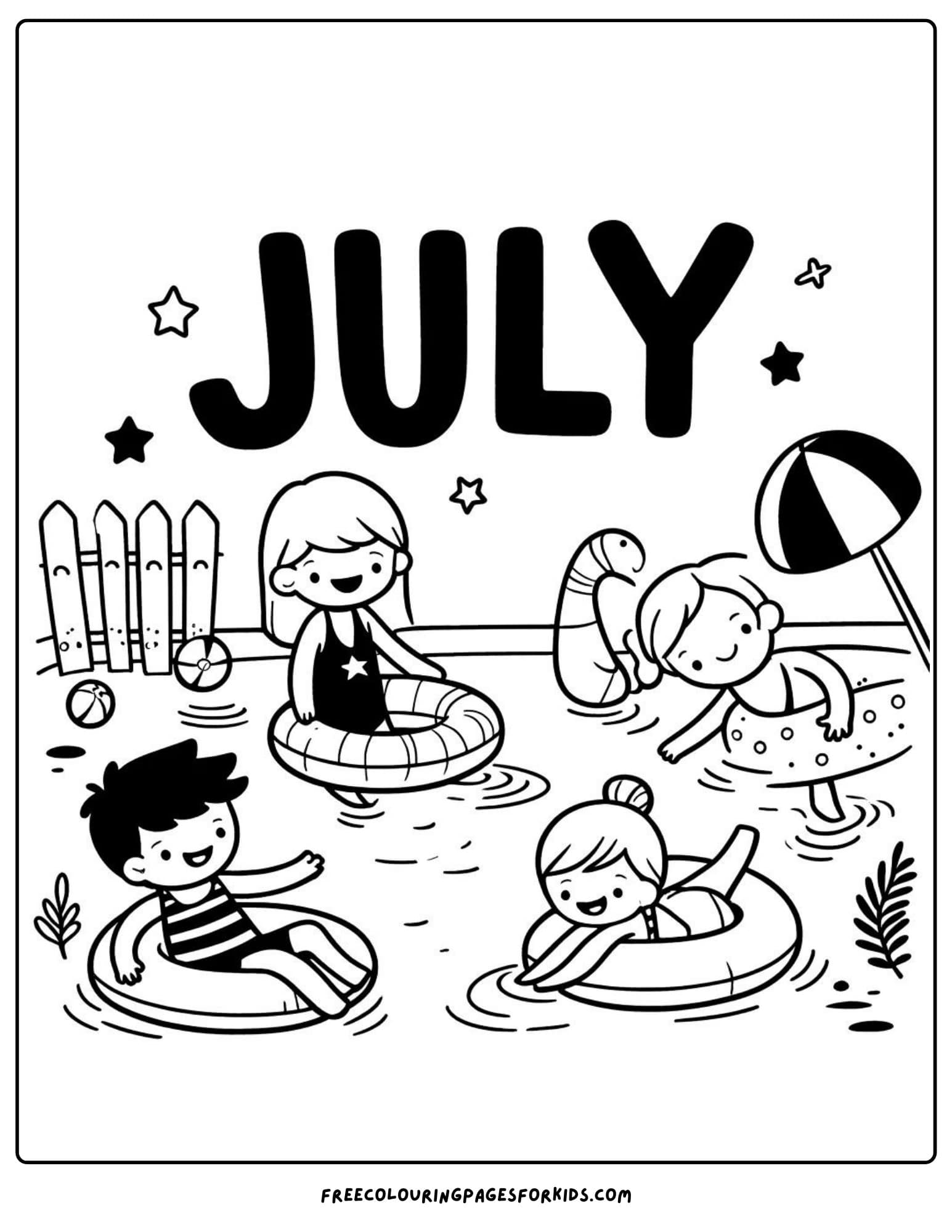 swimming pool fun july coloring page