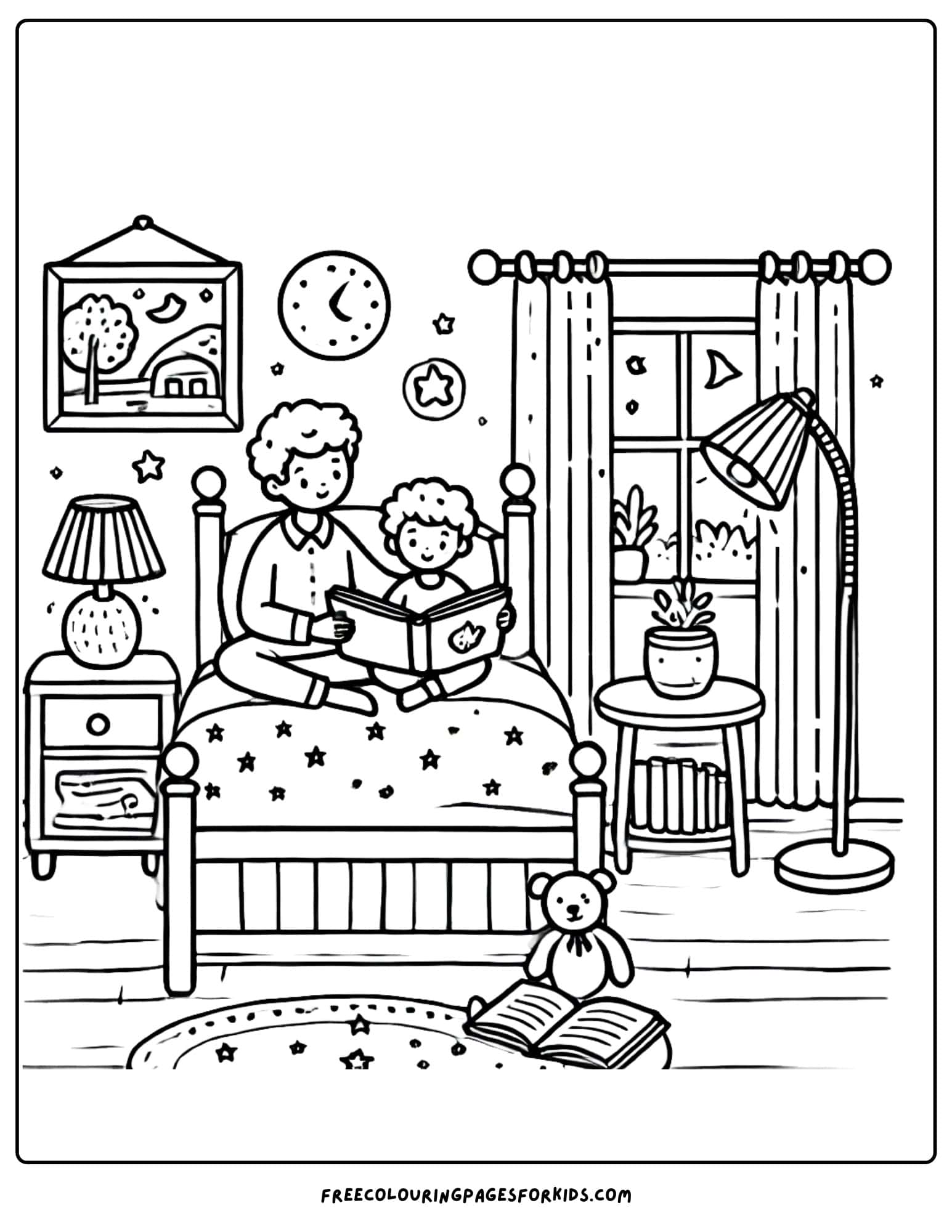 kids bedroom bedtime reading coloring page