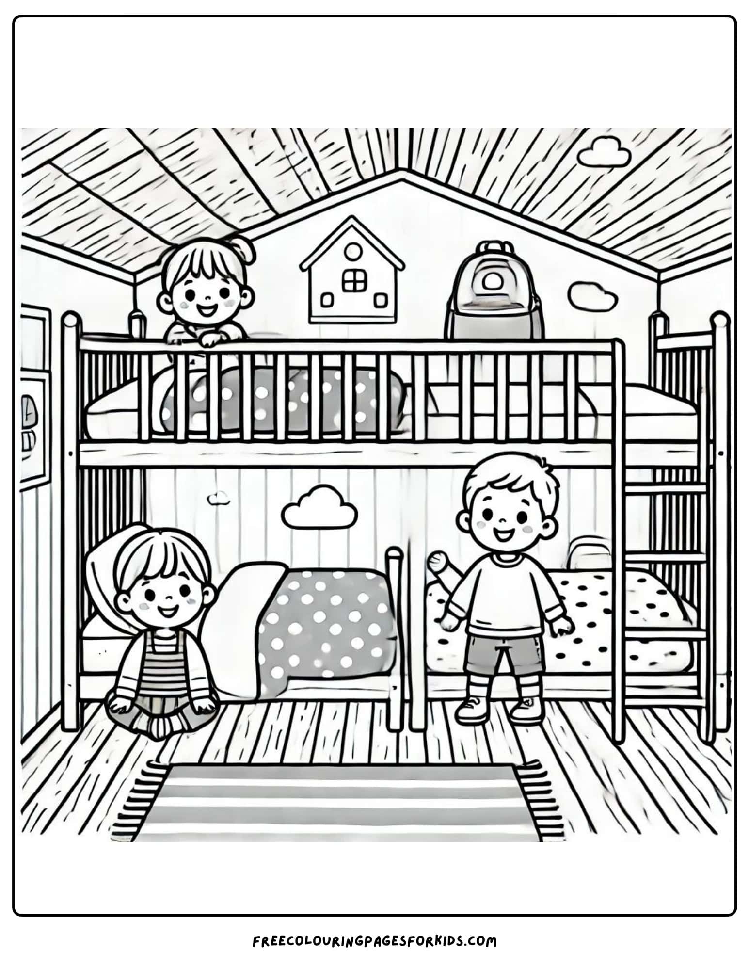 kids bedroom bunk beds coloring page