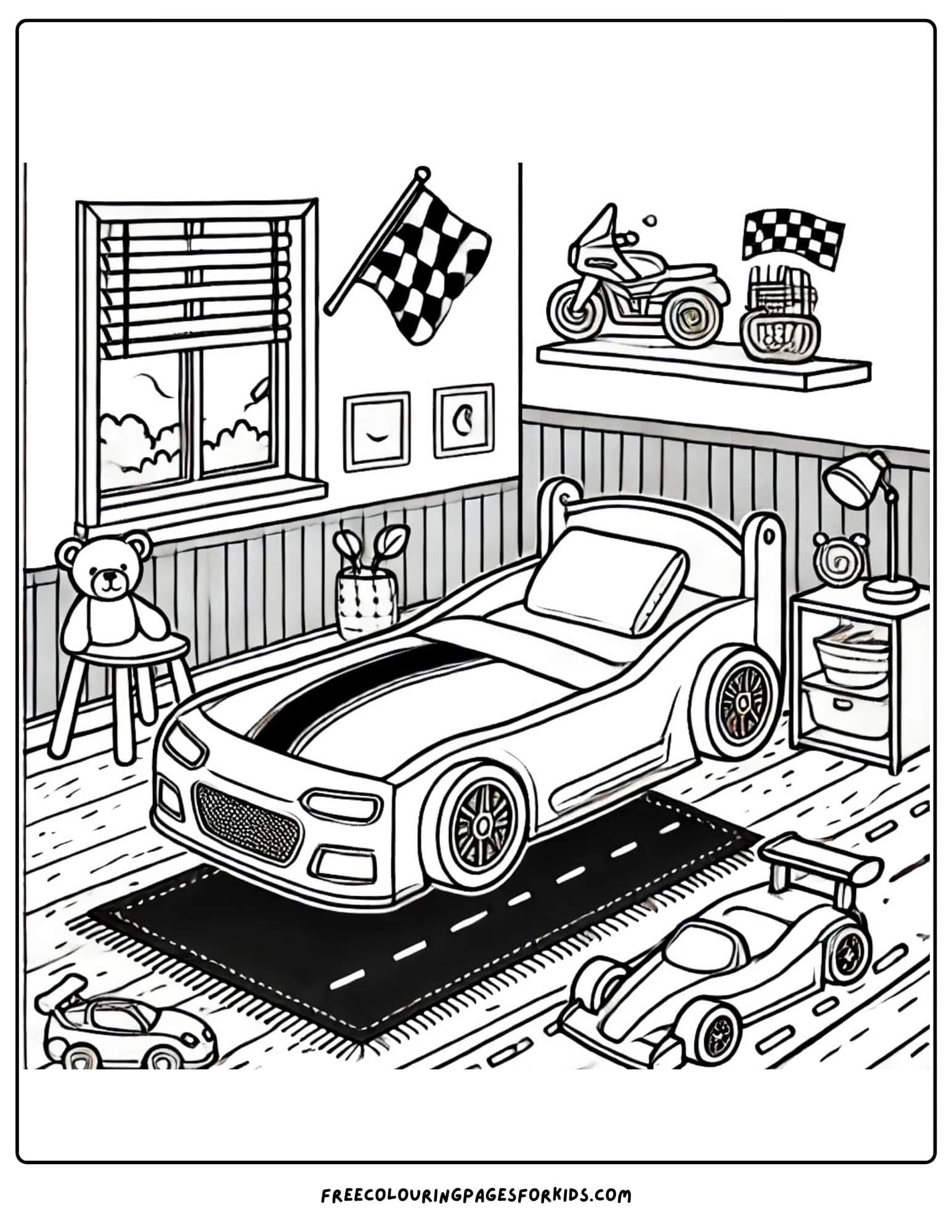 kids bedroom car theme coloring page