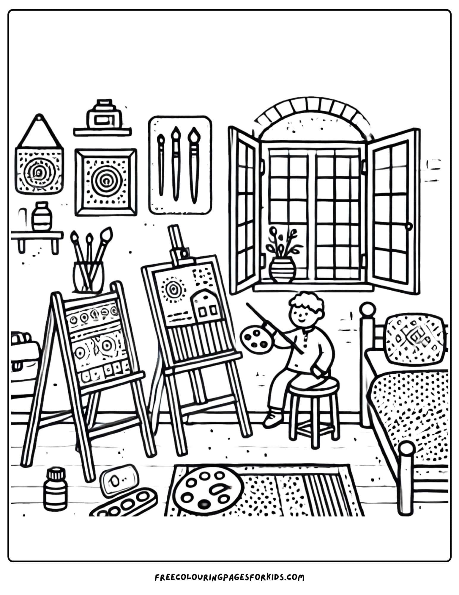 kids bedroom crafting corner coloring page