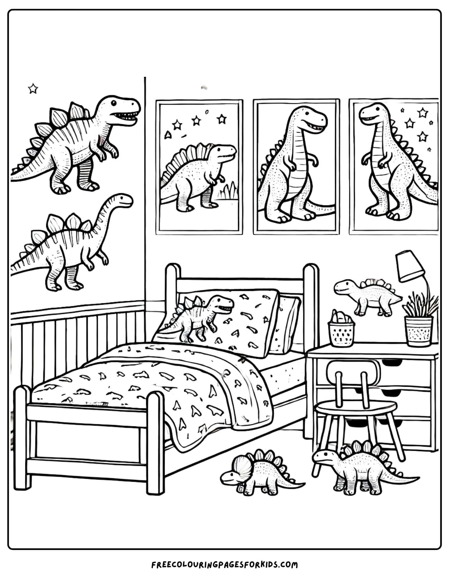 kids bedroom dinosaur theme coloring page