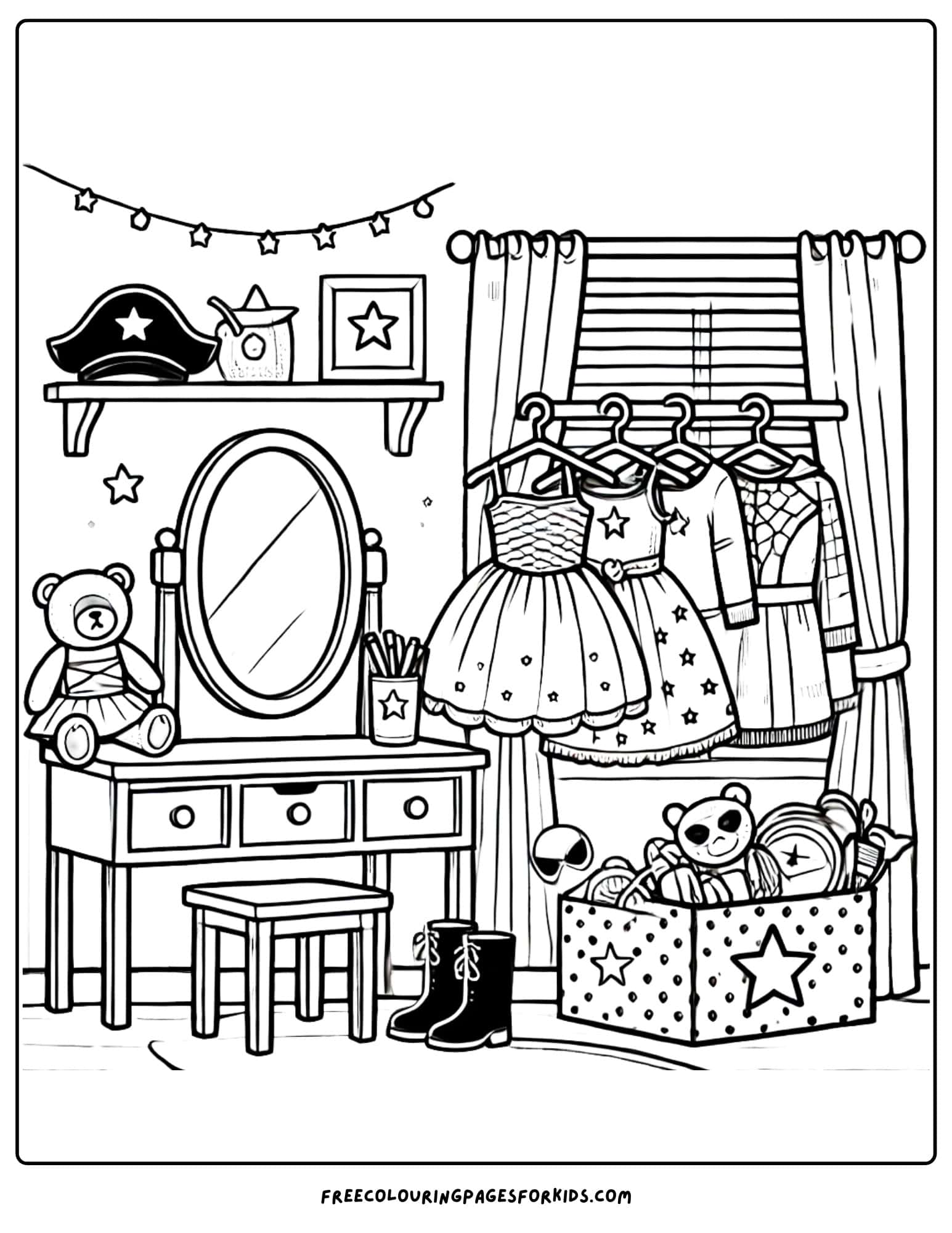 kids bedroom dress up corner coloring page