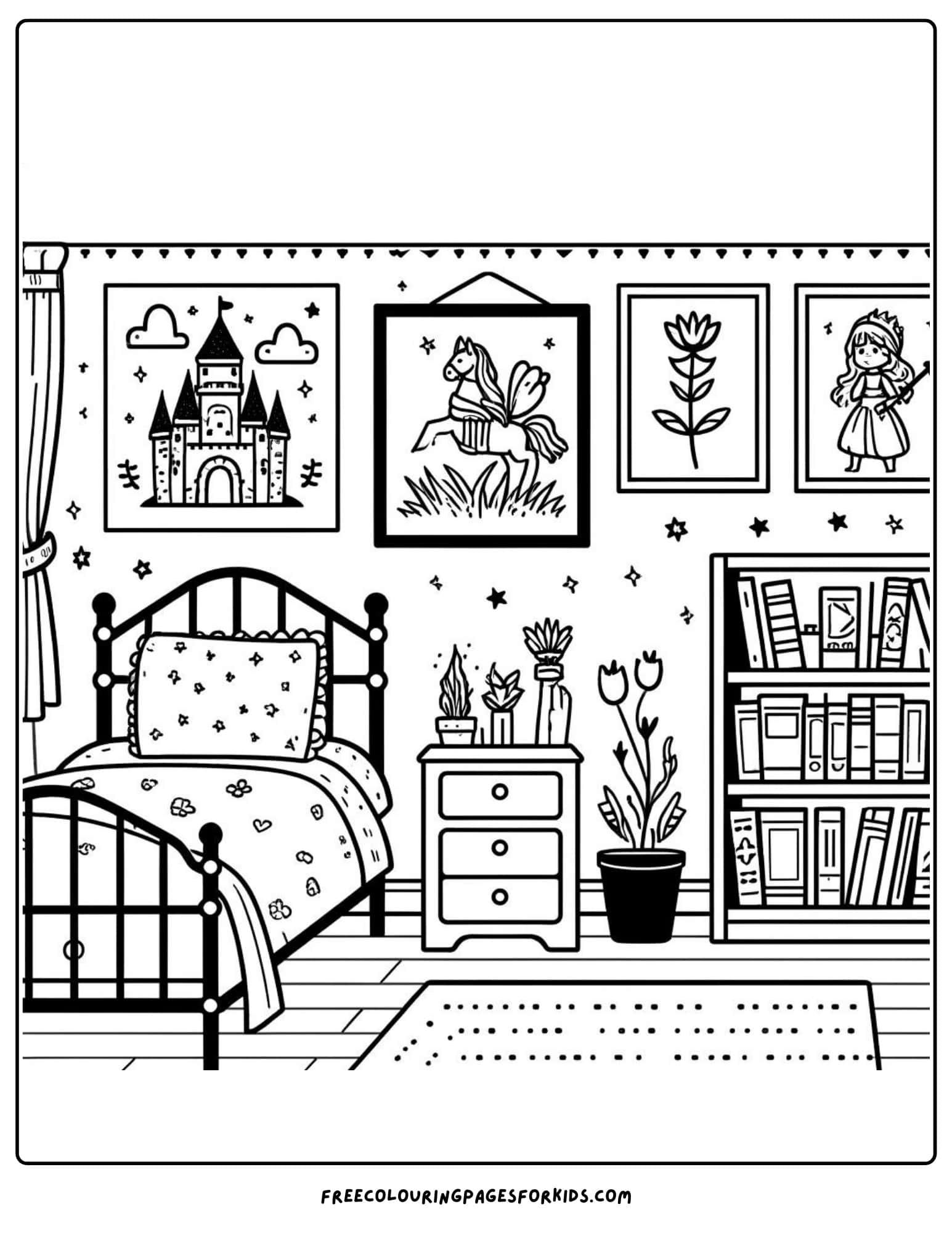 kids bedroom fairytale theme coloring page