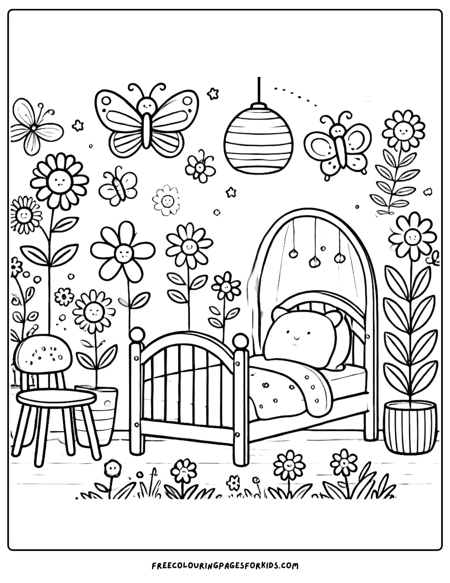 kids bedroom garden theme coloring page