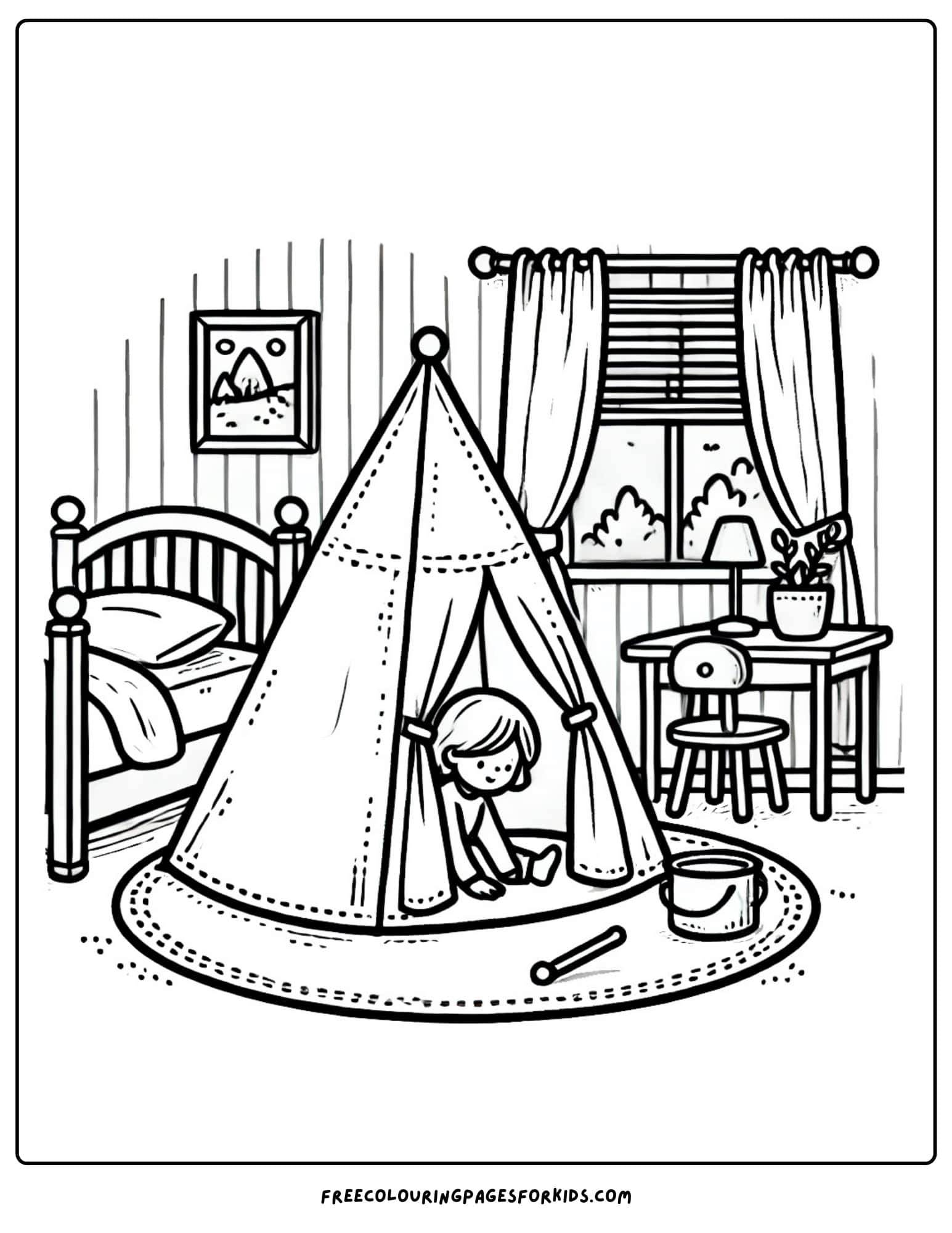 kids bedroom play tent coloring page