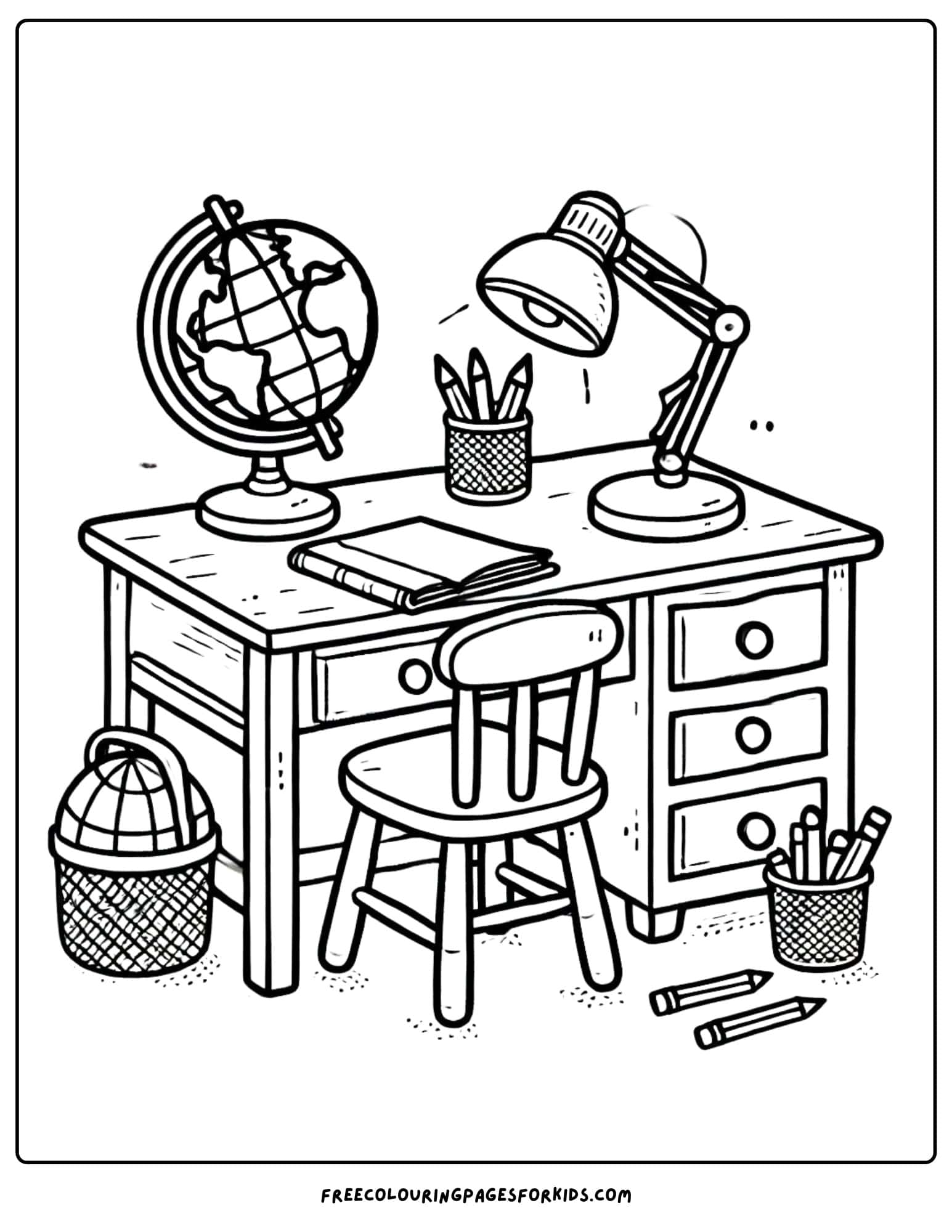 kids bedroom study desk coloring page