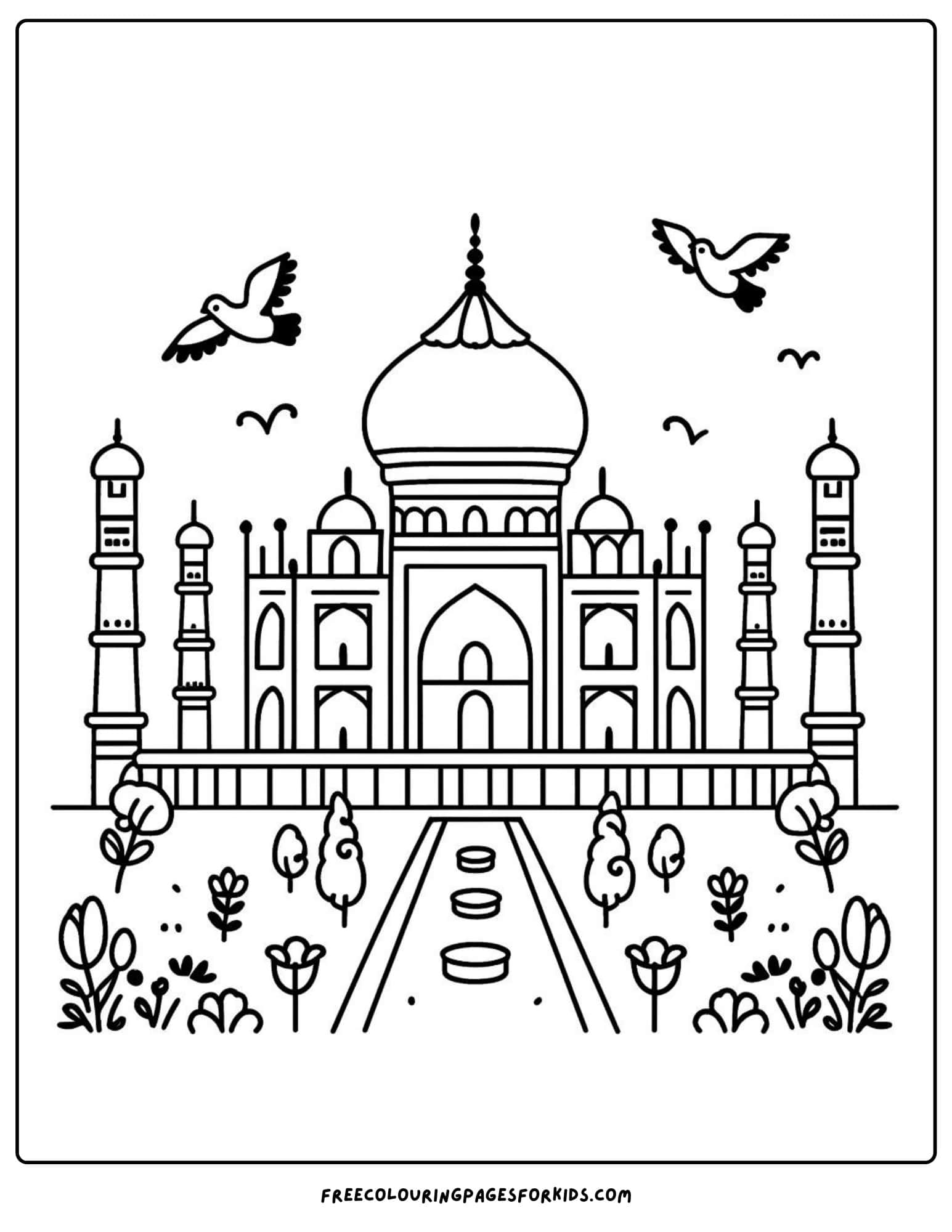 landmarks taj mahal india coloring page