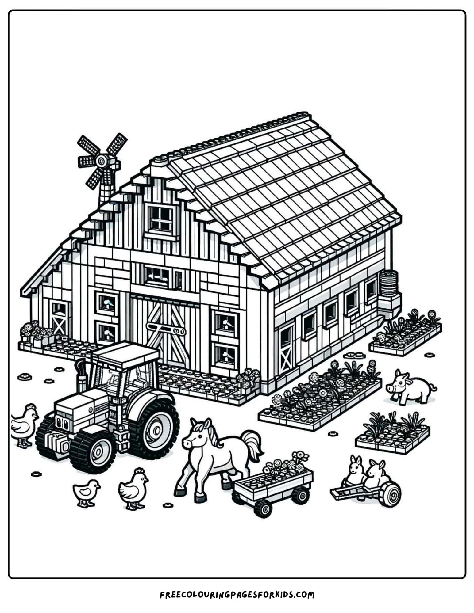 lego block farm coloring page