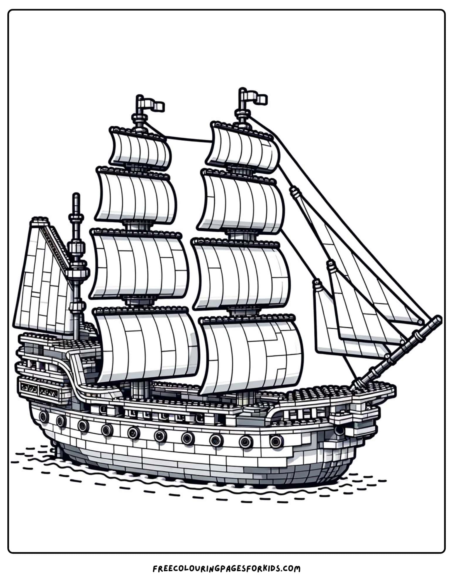 lego block boat coloring page