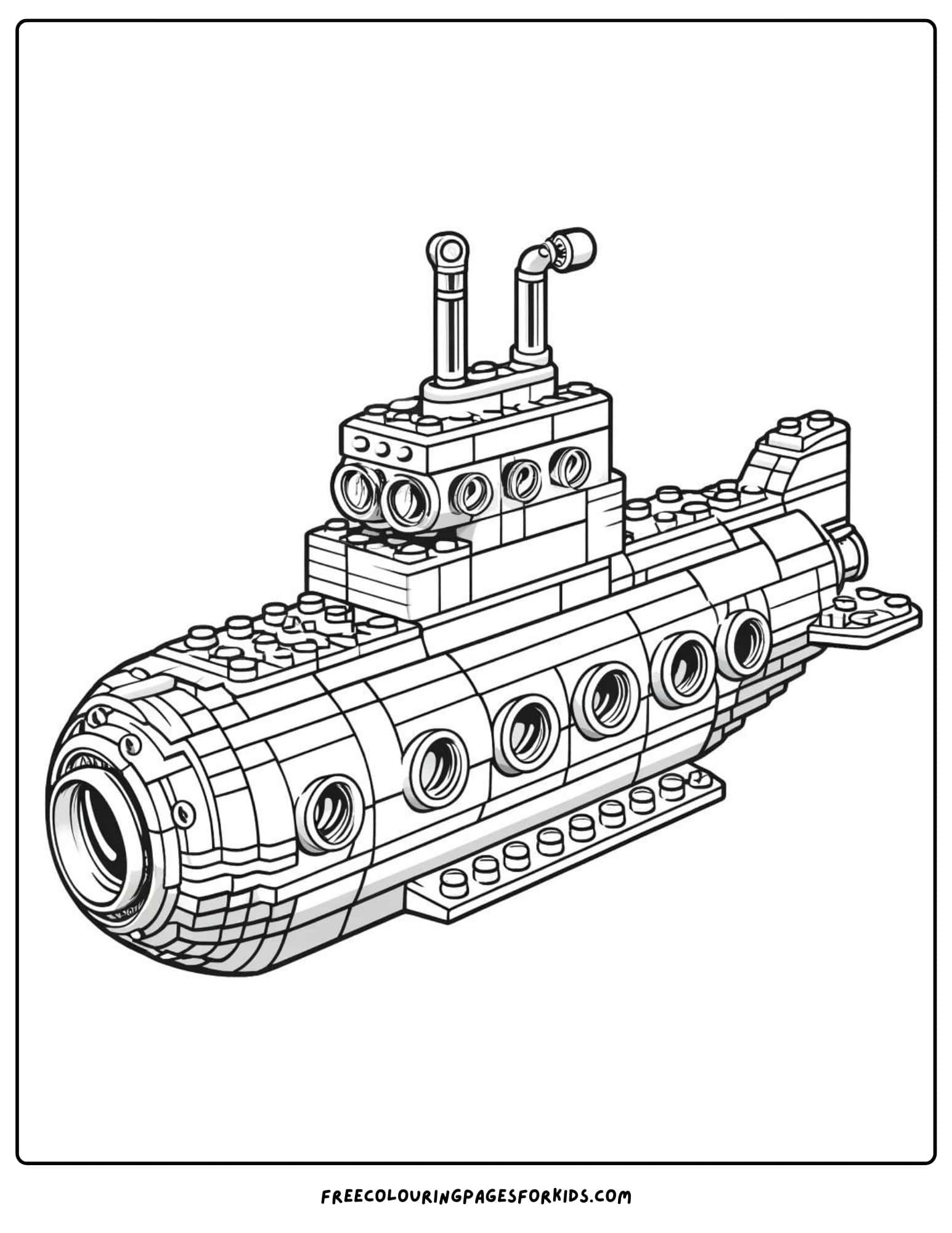 lego block submarine coloring page