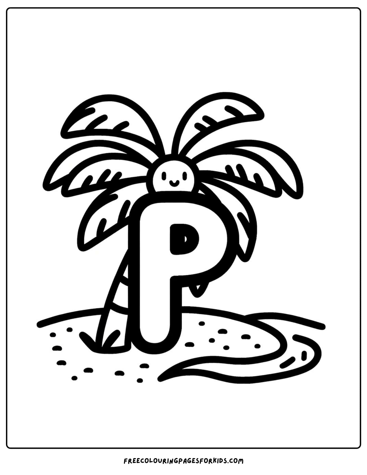 letter P for palm tree coloring page