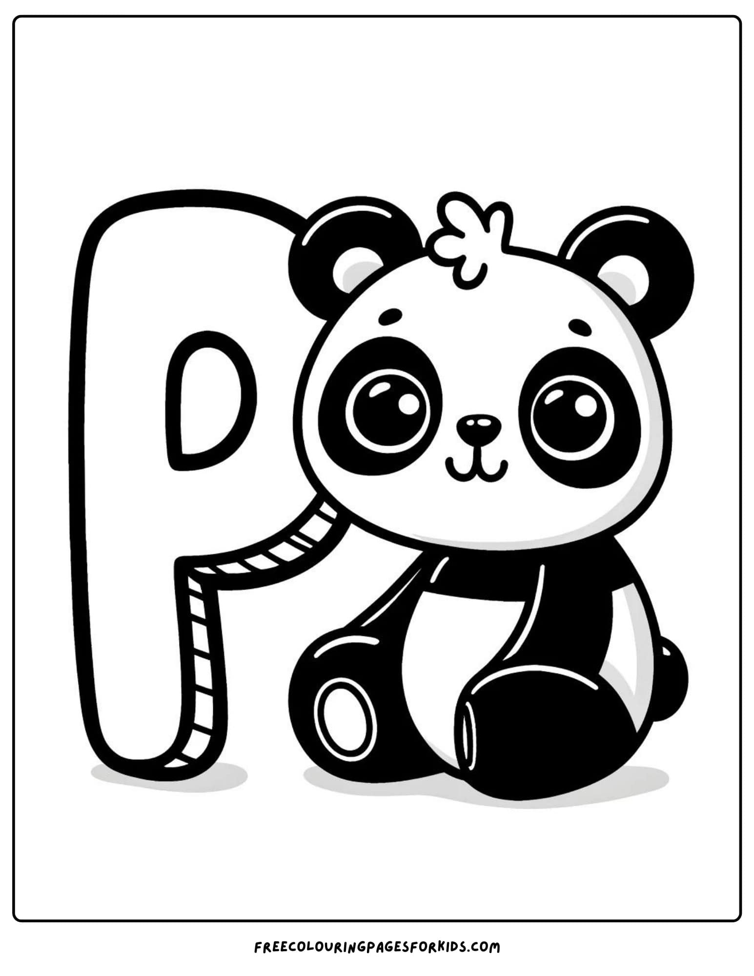 letter P for panda coloring page