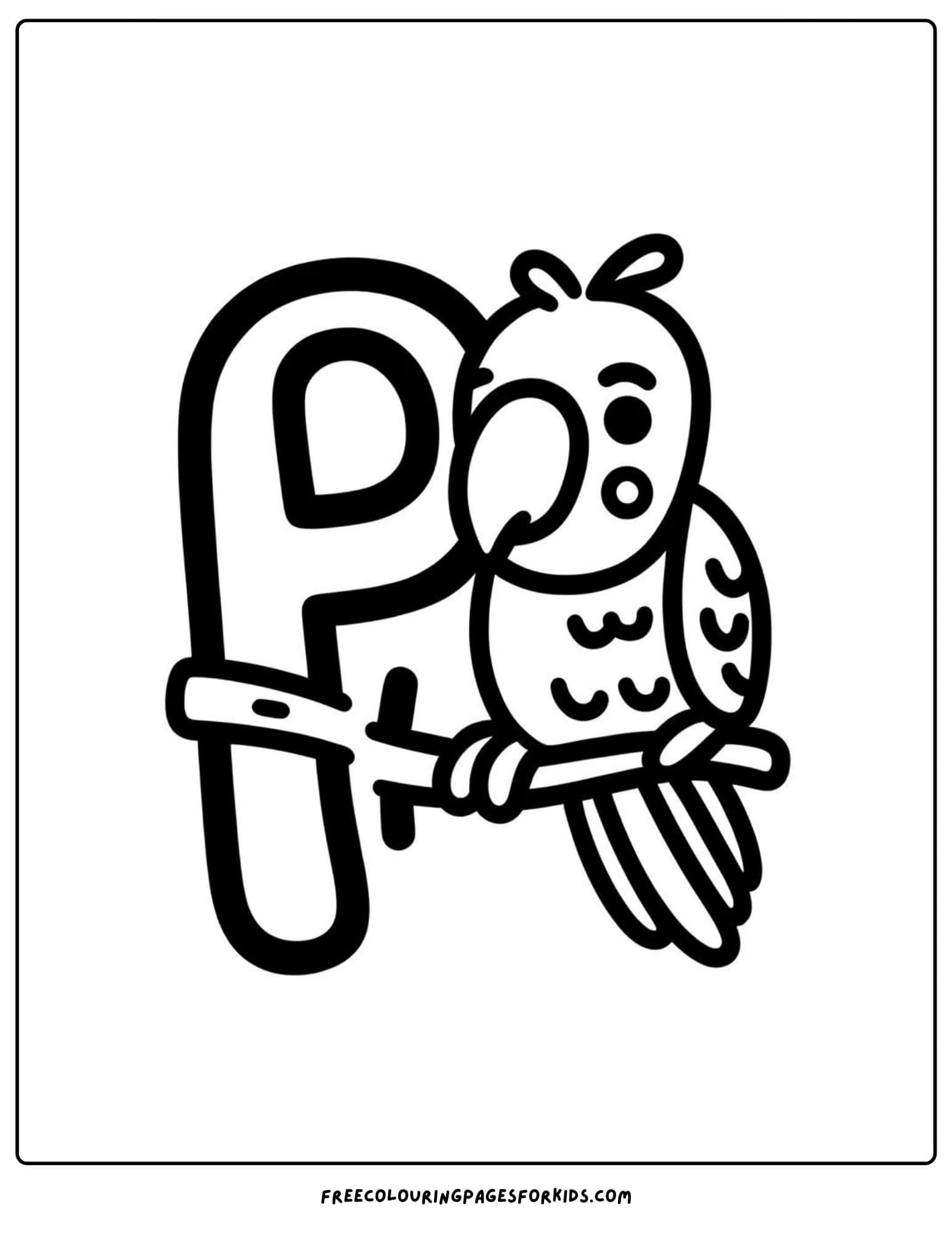 letter P for parrot coloring page