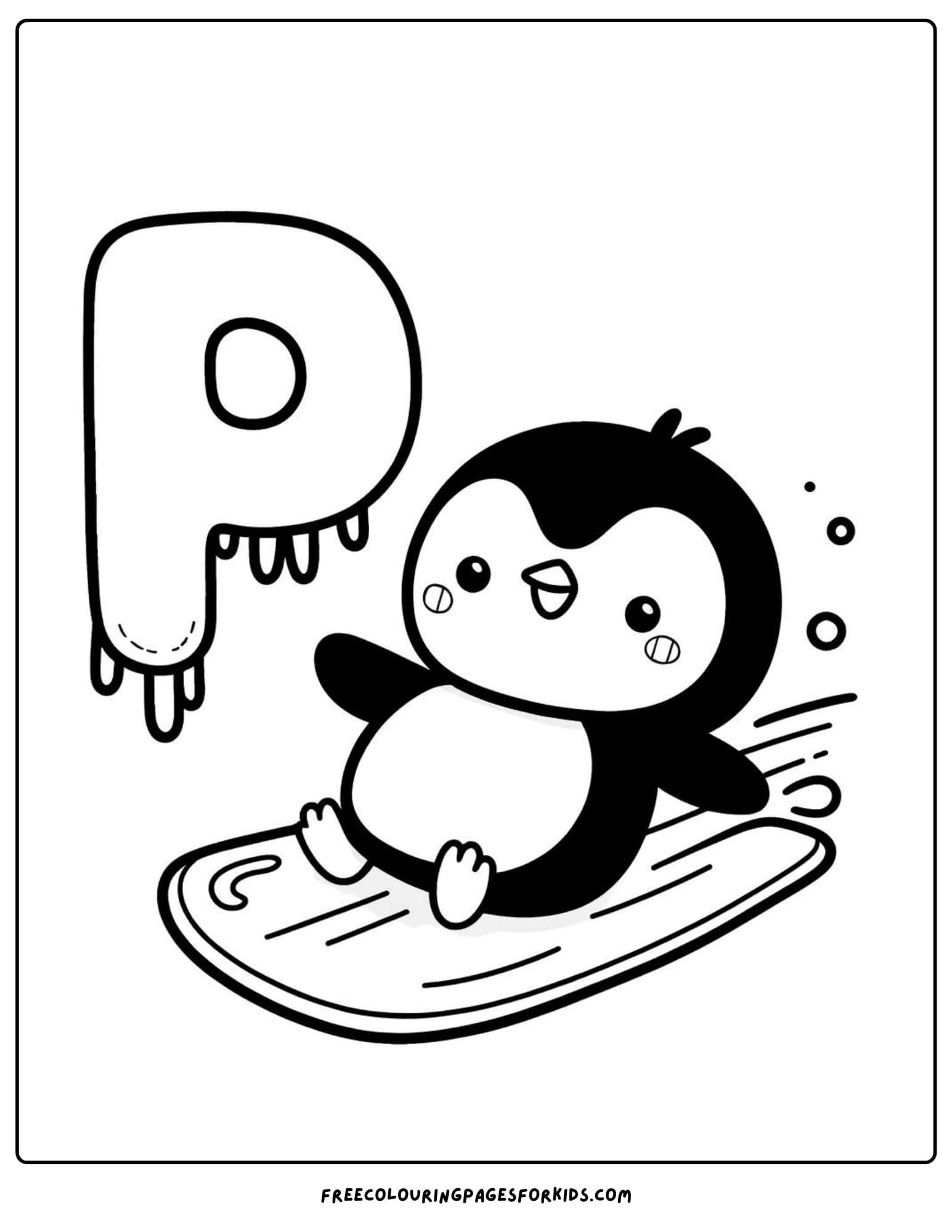 letter P for penguin coloring page