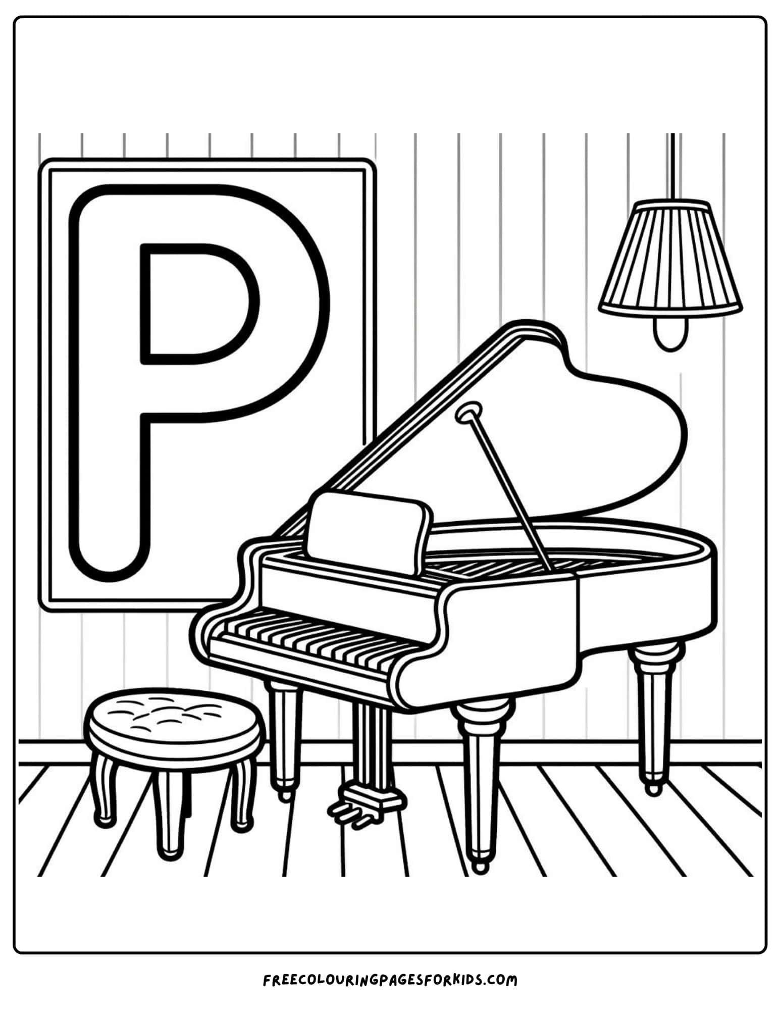 letter P for piano coloring page