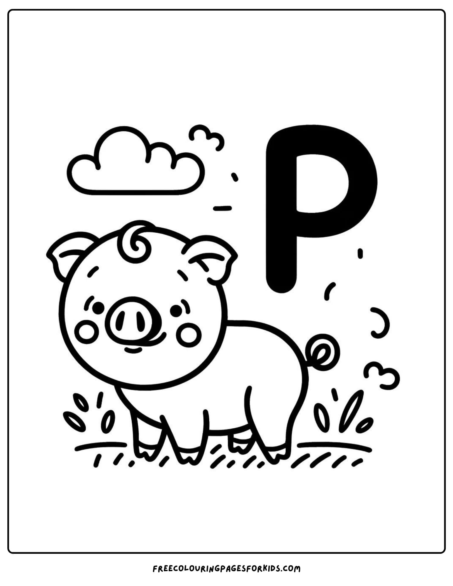 letter P for pig coloring page