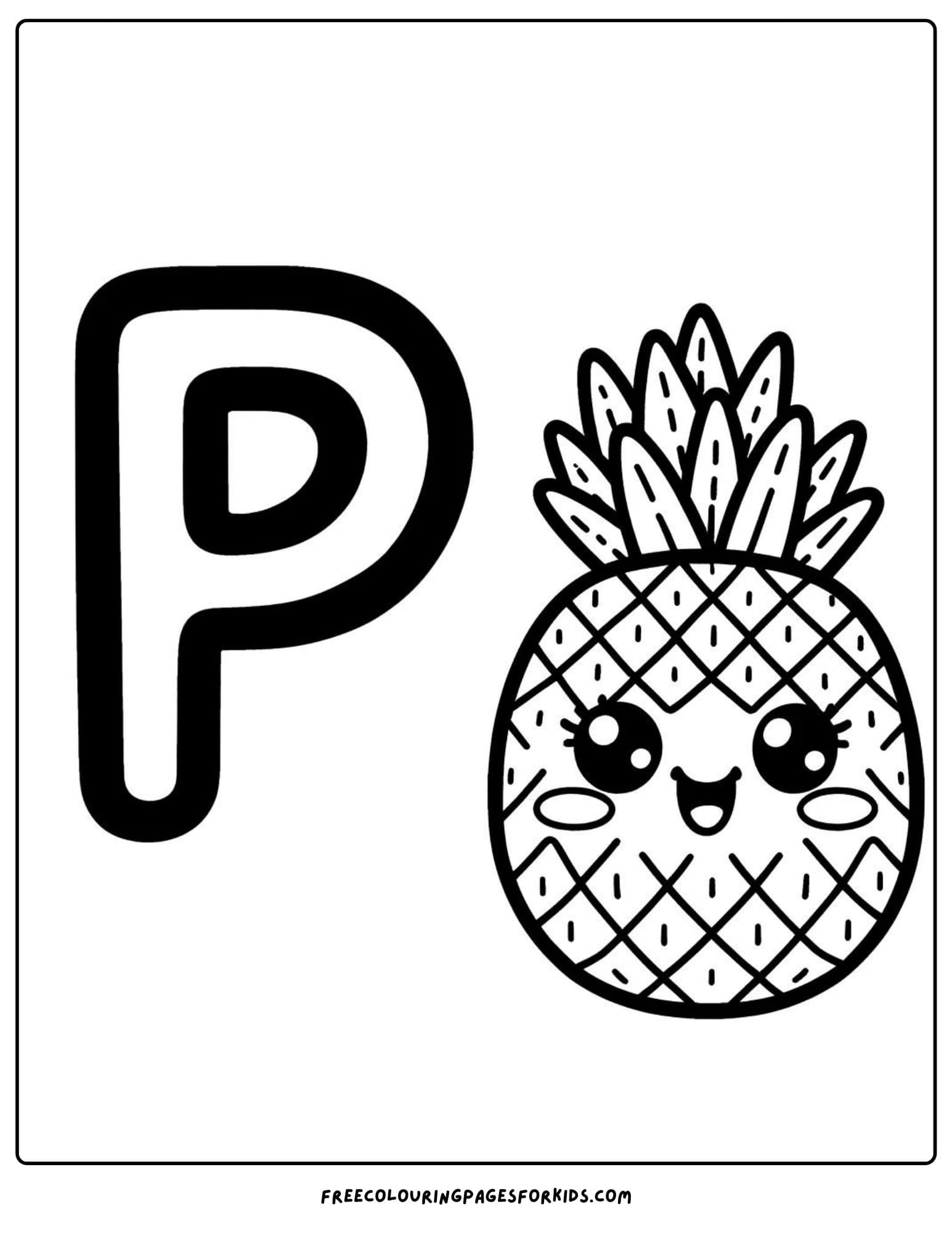 letter P for pineapple coloring page