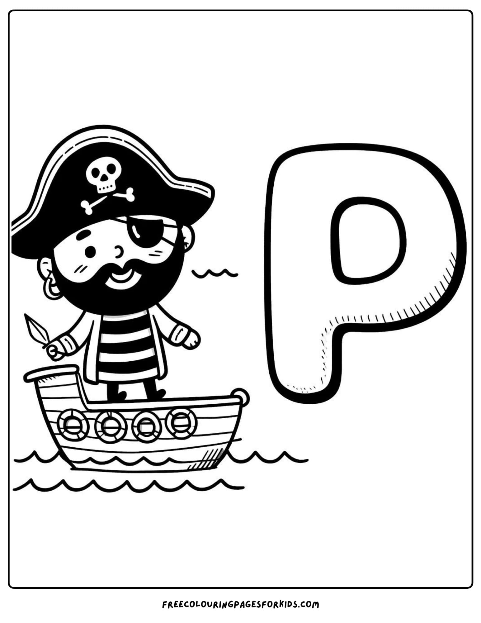 letter P for pirate coloring page