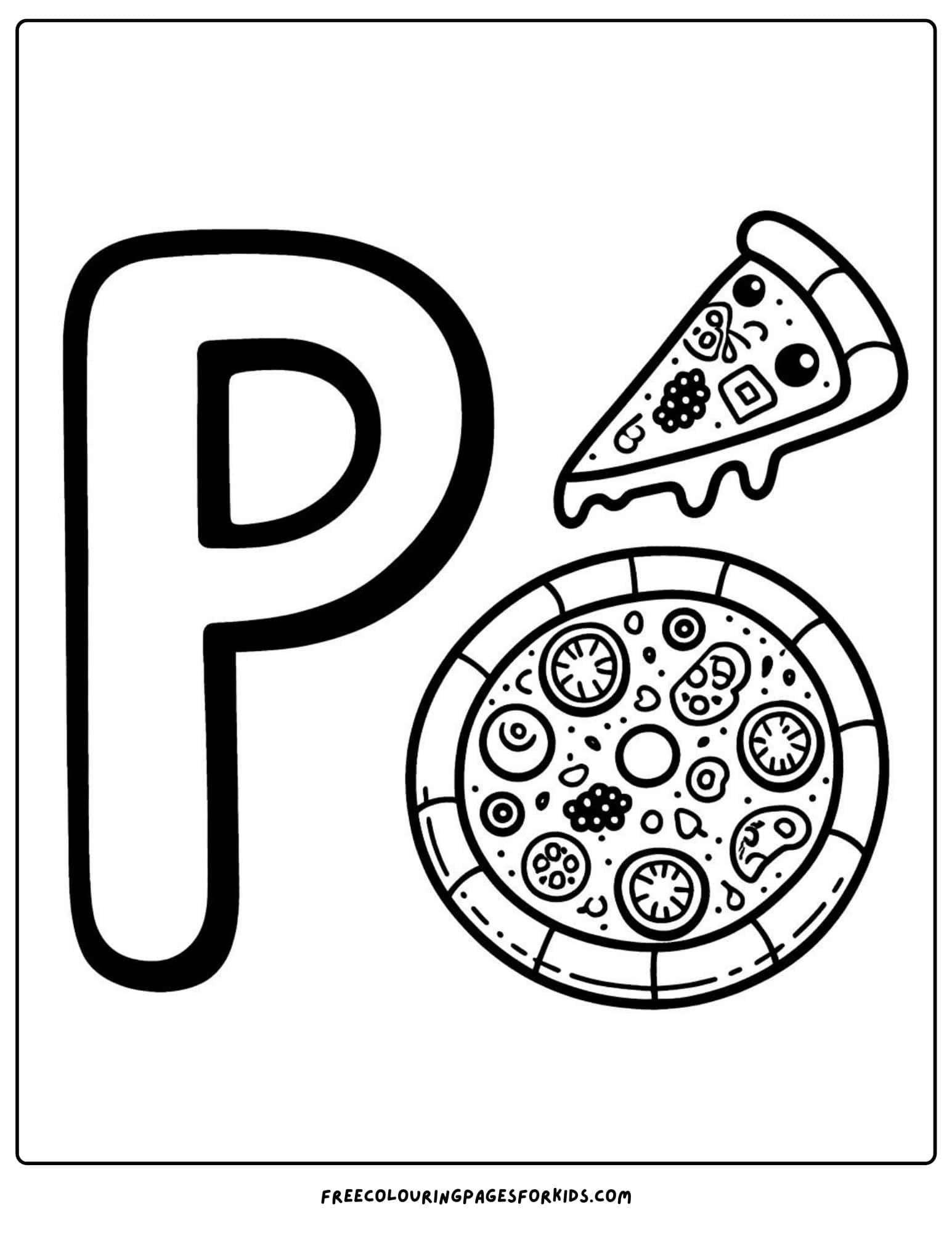 letter P for pizza coloring page