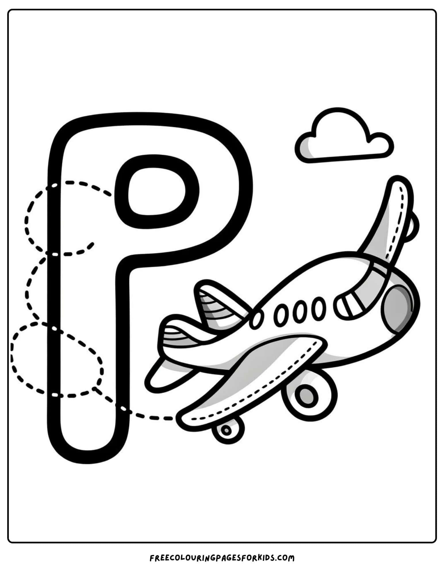 letter P for plane coloring page